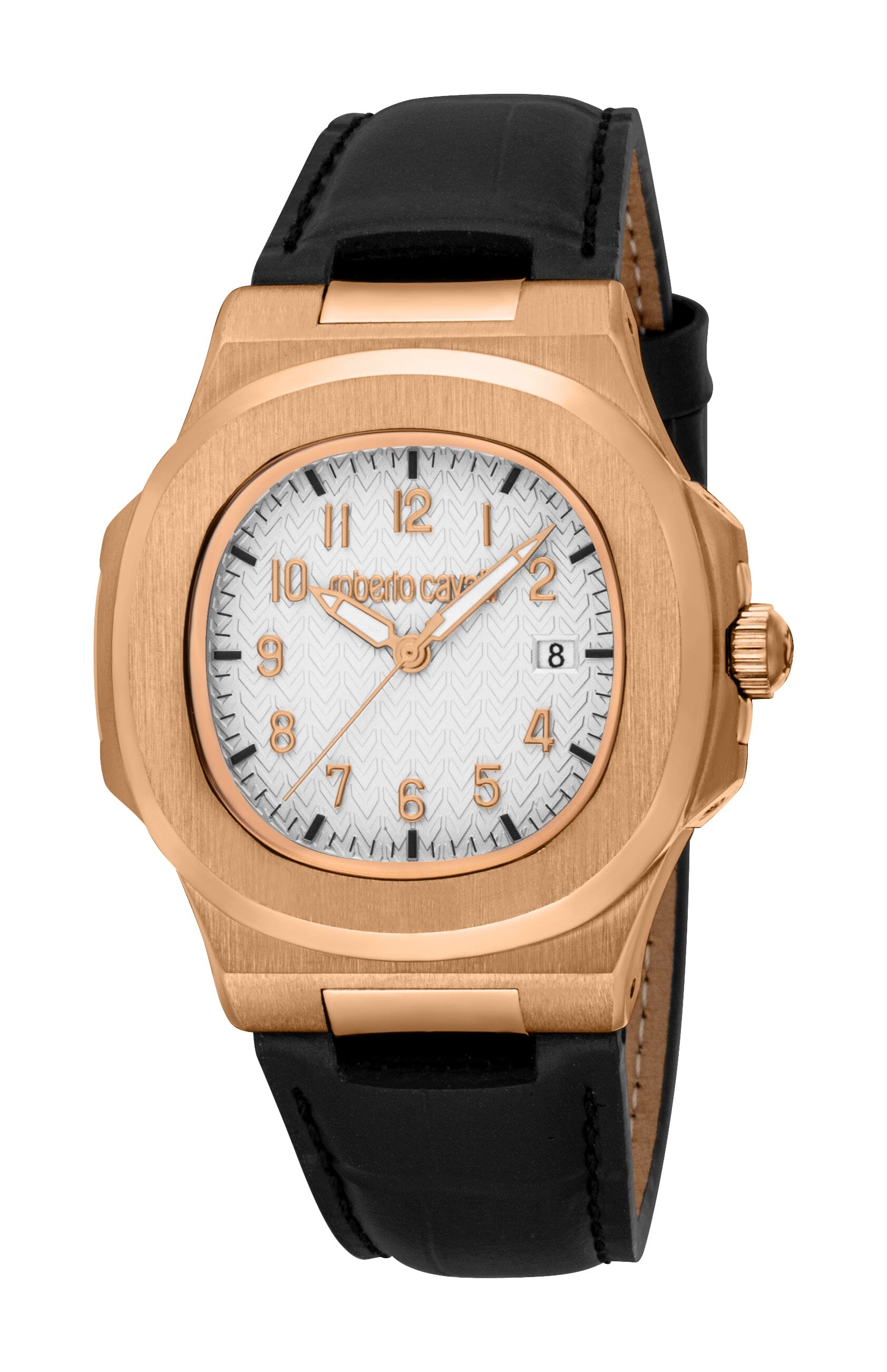 RC5G166L0035 Roberto Cavalli Men Watch, Silver Dial, Black Leather Strap Roberto Cavalli 