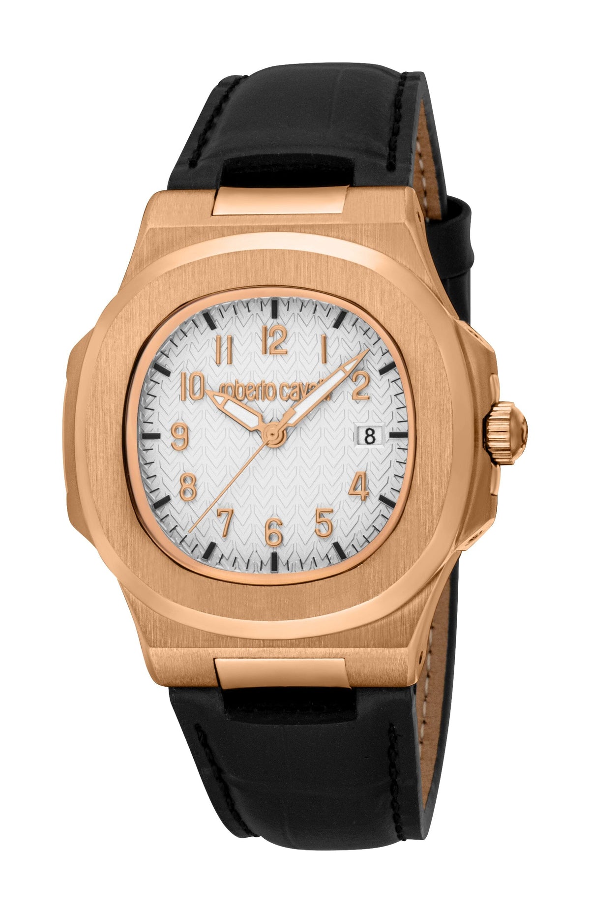 RC5G166L0035 Roberto Cavalli Men Watch, Silver Dial, Black Leather Strap Roberto Cavalli 