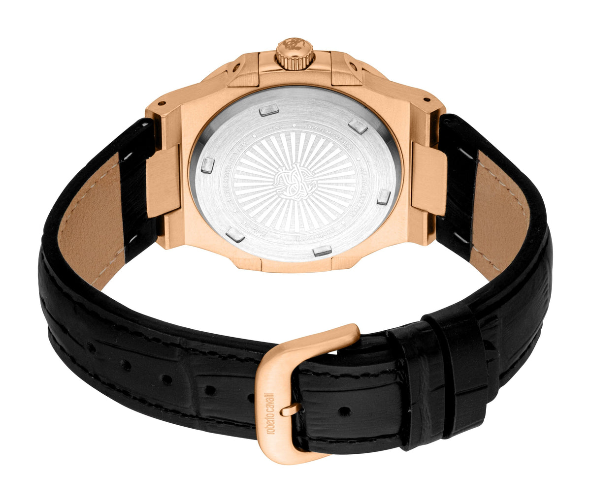 RC5G166L0035 Roberto Cavalli Men Watch, Silver Dial, Black Leather Strap Roberto Cavalli 