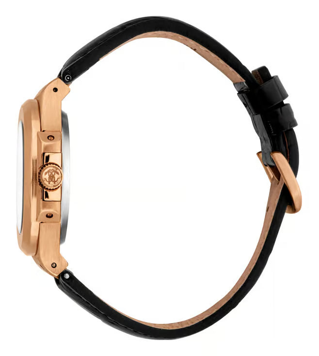 RC5G166L0035 Roberto Cavalli Men Watch, Silver Dial, Black Leather Strap Roberto Cavalli 