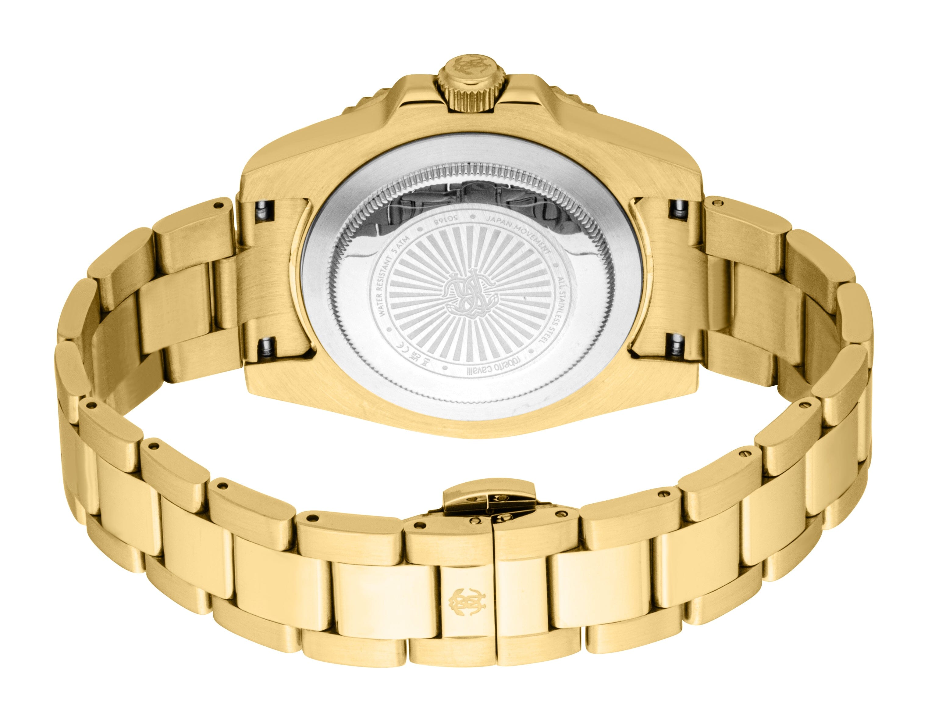 RC5G168M0045 Roberto Cavalli Men Watch, Black Dial, Gold Color Metal Bracelet Roberto Cavalli 