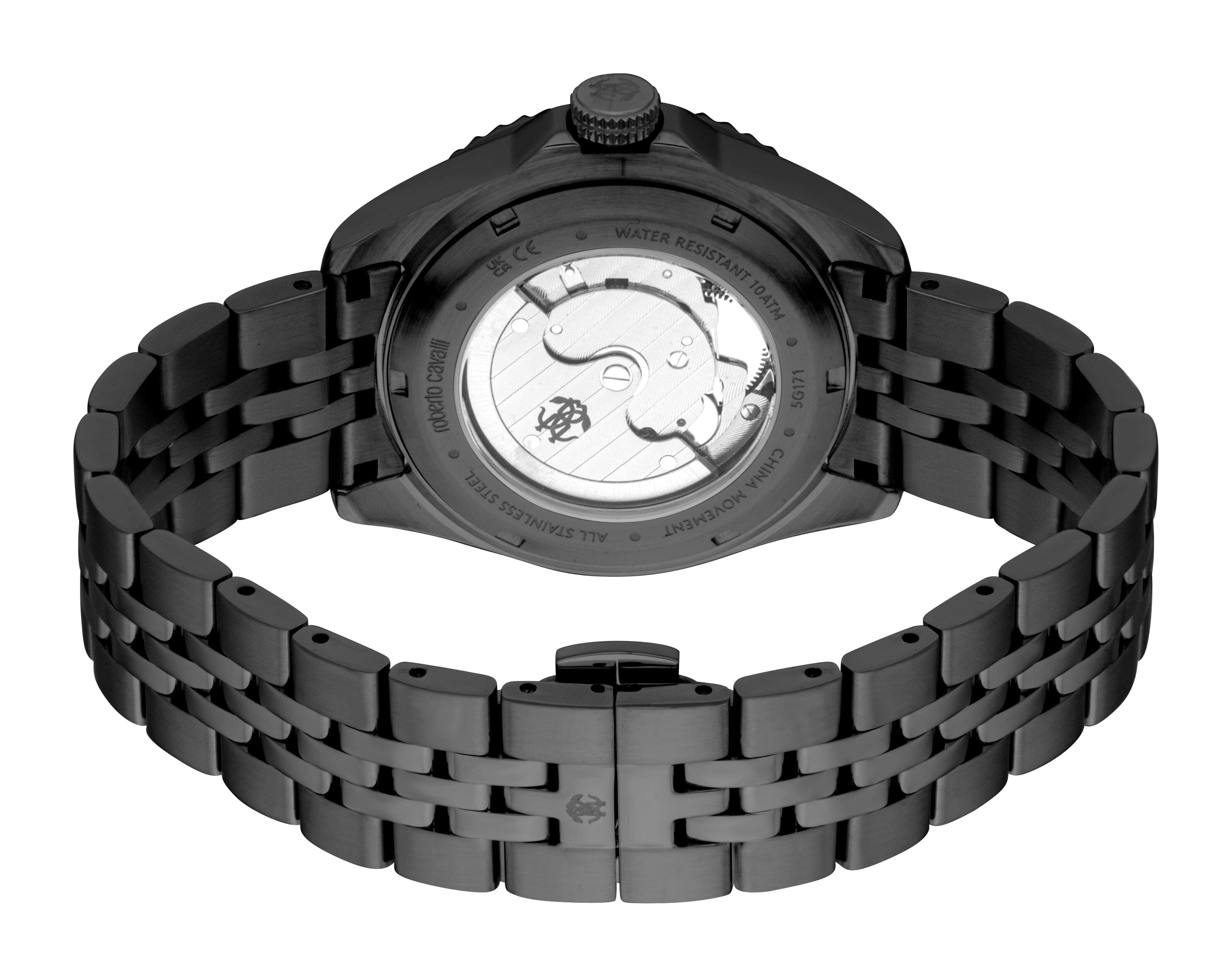 RC5G171M0065 Roberto Cavalli Men Watch, Black Dial, Black Color Metal Bracelet Roberto Cavalli 