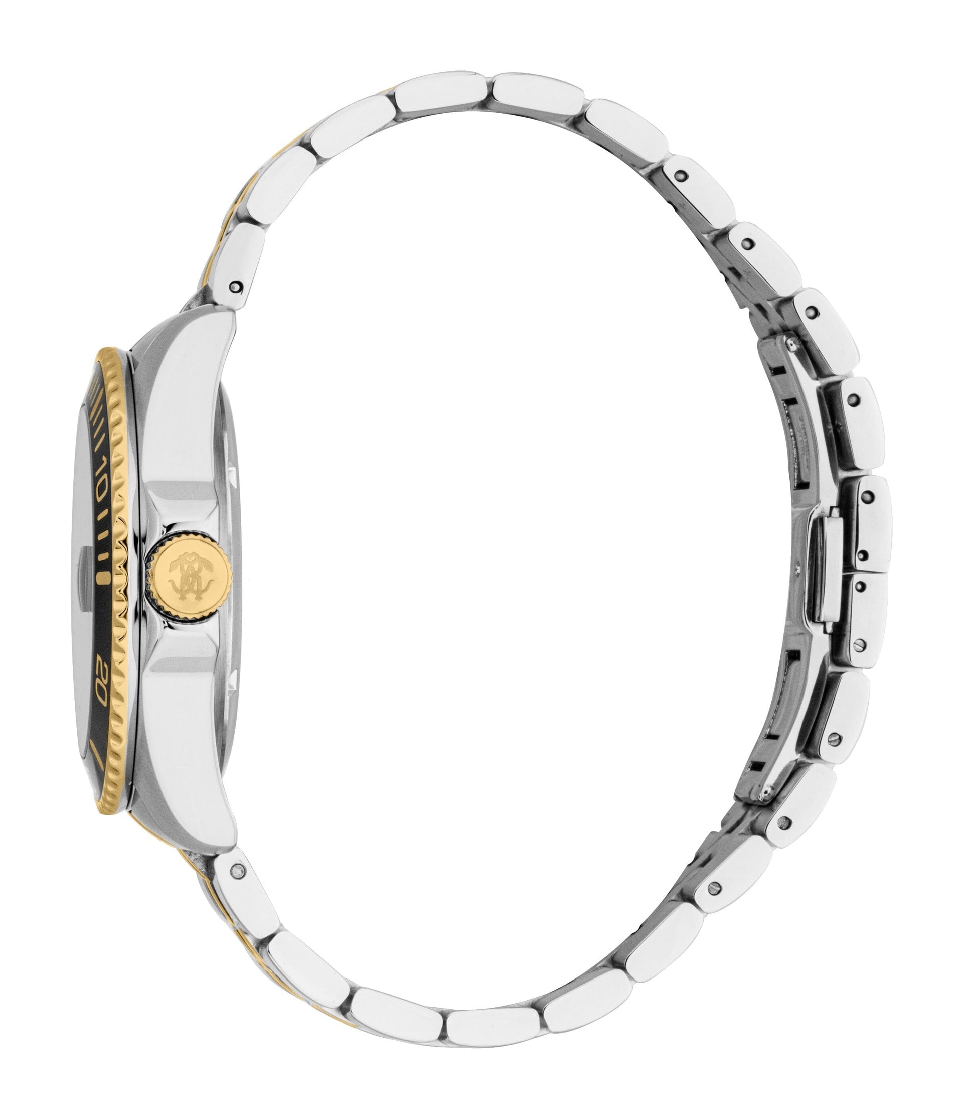 RC5G171M0075 Roberto Cavalli Men Watch, Black Dial, Two Tone Silver & Gold Color Metal Bracelet Roberto Cavalli 
