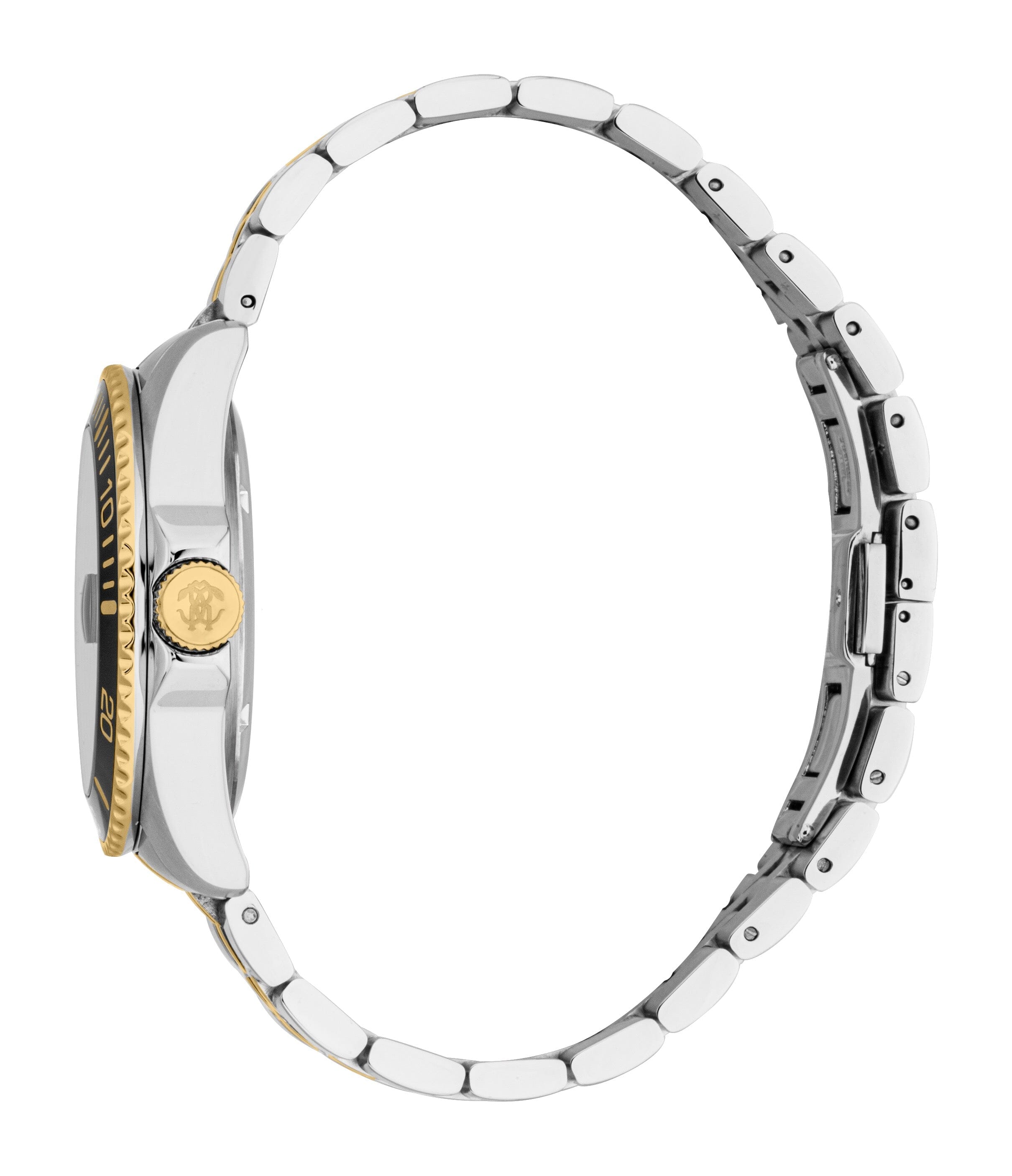 RC5G171M0075 Roberto Cavalli Men Watch, Black Dial, Two Tone Silver & Gold Color Metal Bracelet Roberto Cavalli 