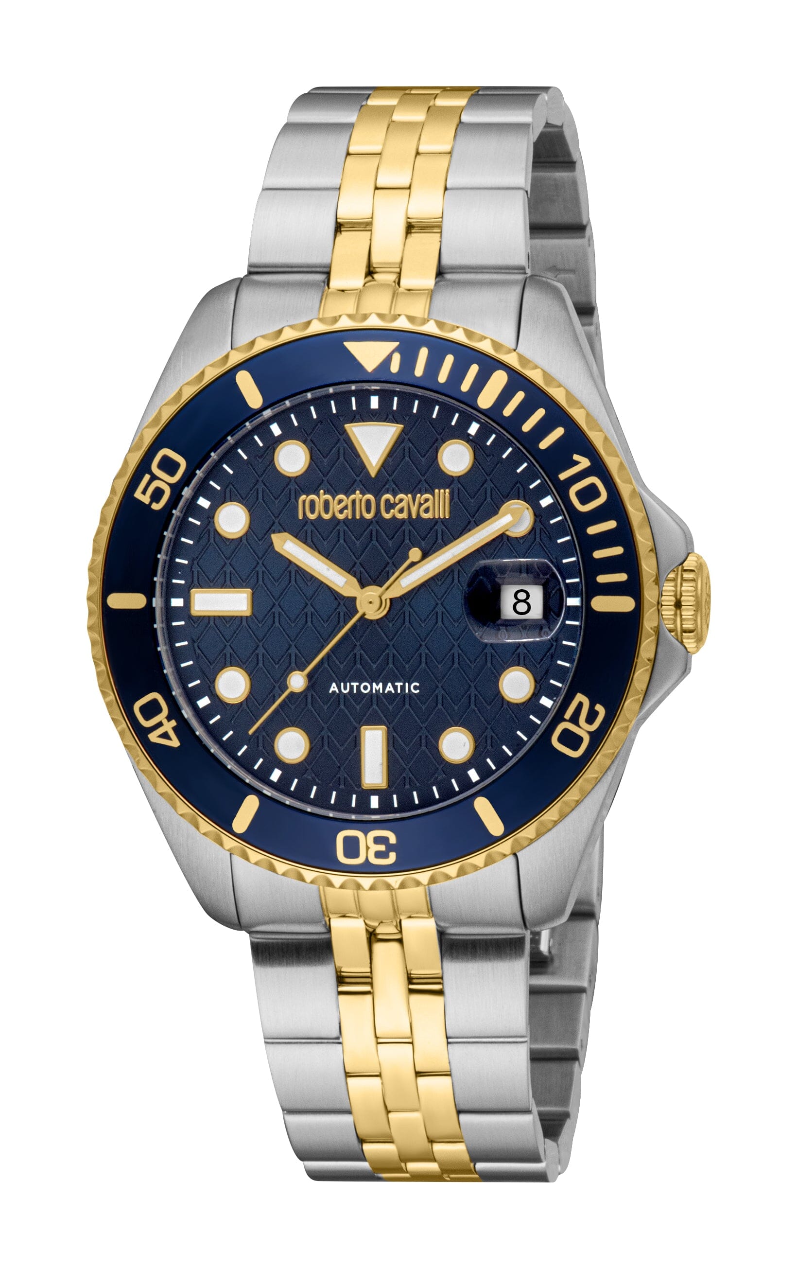 RC5G171M0085 Roberto Cavalli Men Watch, Dark Blue Dial, Two Tone Silver & Gold Color Metal Bracelet Roberto Cavalli 