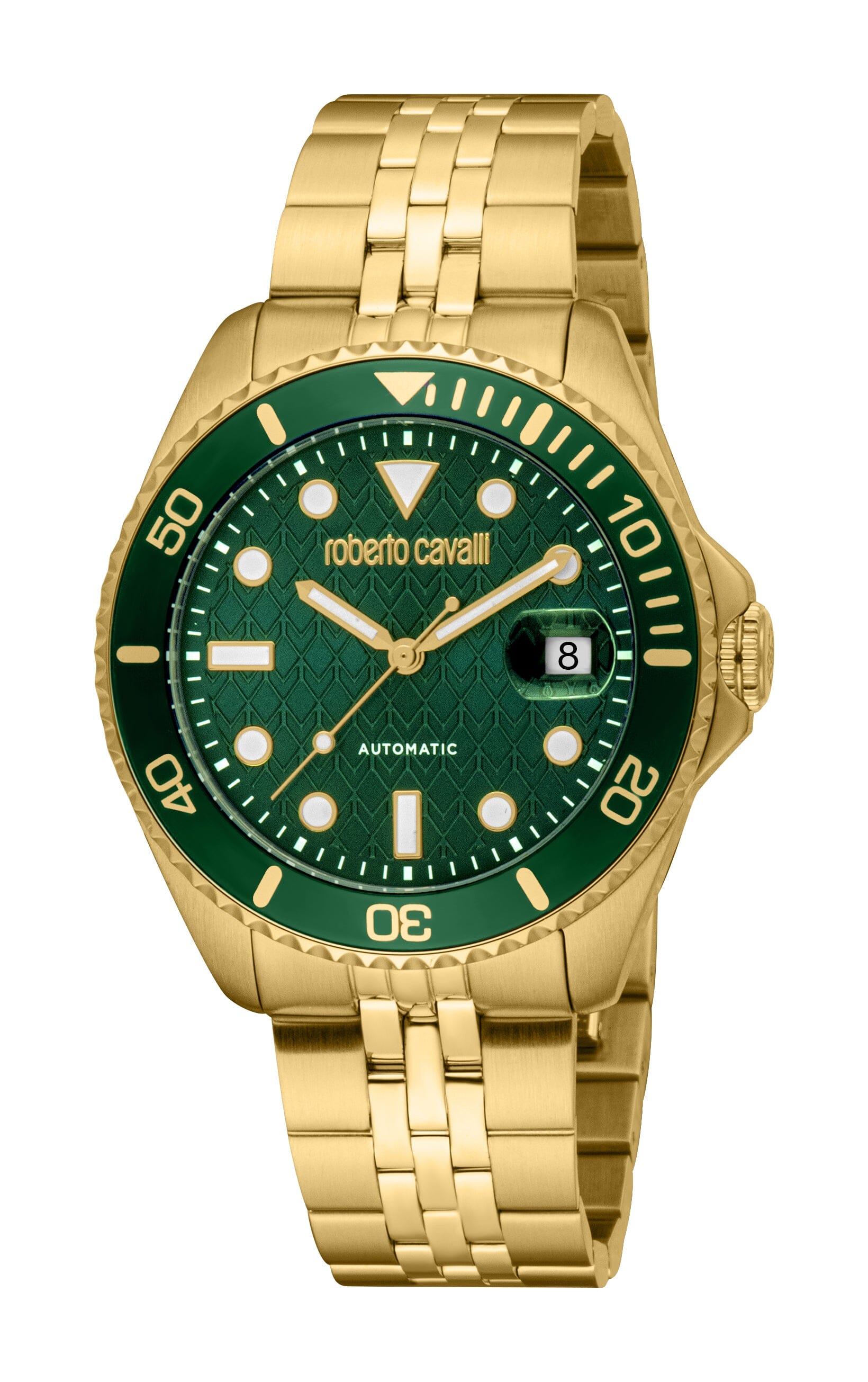 RC5G171M0095 Roberto Cavalli Men Watch, Dark Green Dial, Gold Color Metal Bracelet Roberto Cavalli 