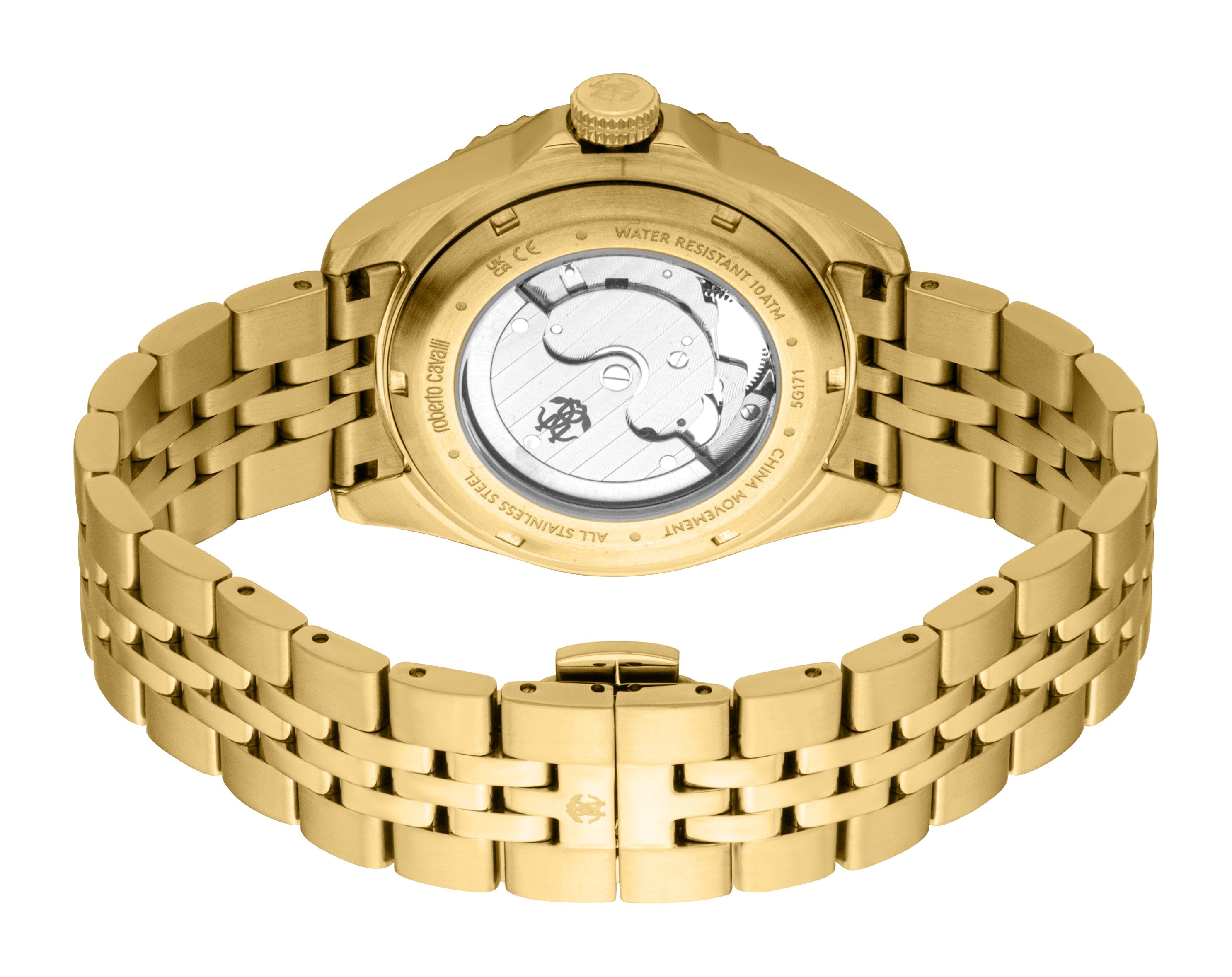 RC5G171M0095 Roberto Cavalli Men Watch, Dark Green Dial, Gold Color Metal Bracelet Roberto Cavalli 