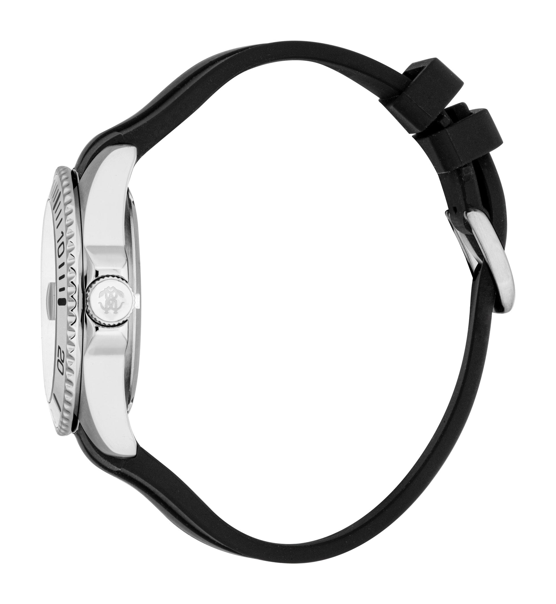 RC5G171P0015 Roberto Cavalli Men Watch, Silver Dial, Black Silicone Strap Roberto Cavalli 