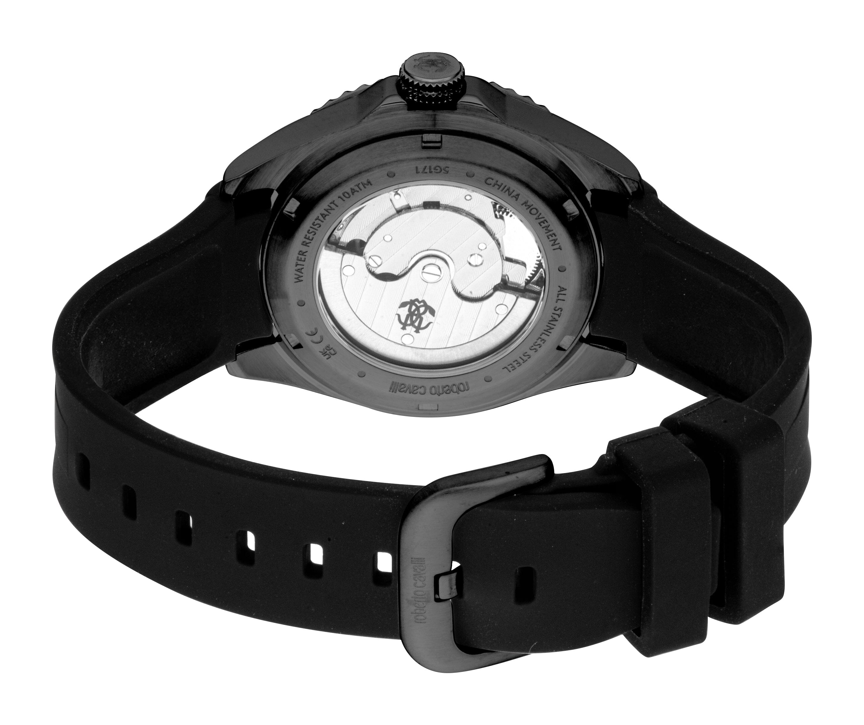 RC5G171P0035 Roberto Cavalli Men Watch, Black Dial, Black Silicone Strap Roberto Cavalli 
