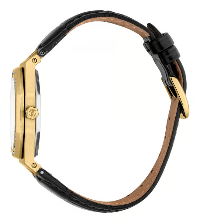 RC5L159L0025 Roberto Cavalli Women Watch, Silver Dial, Black Leather Strap Roberto Cavalli 