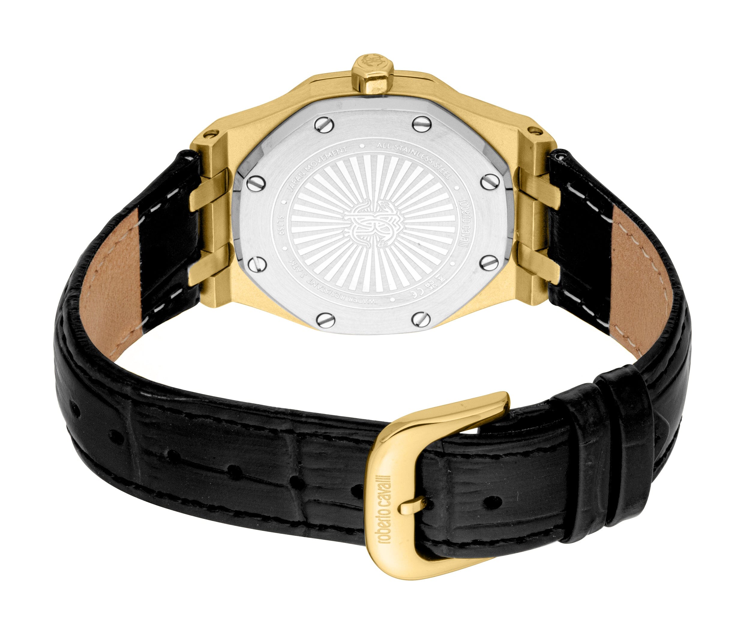 RC5L159L0025 Roberto Cavalli Women Watch, Silver Dial, Black Leather Strap Roberto Cavalli 