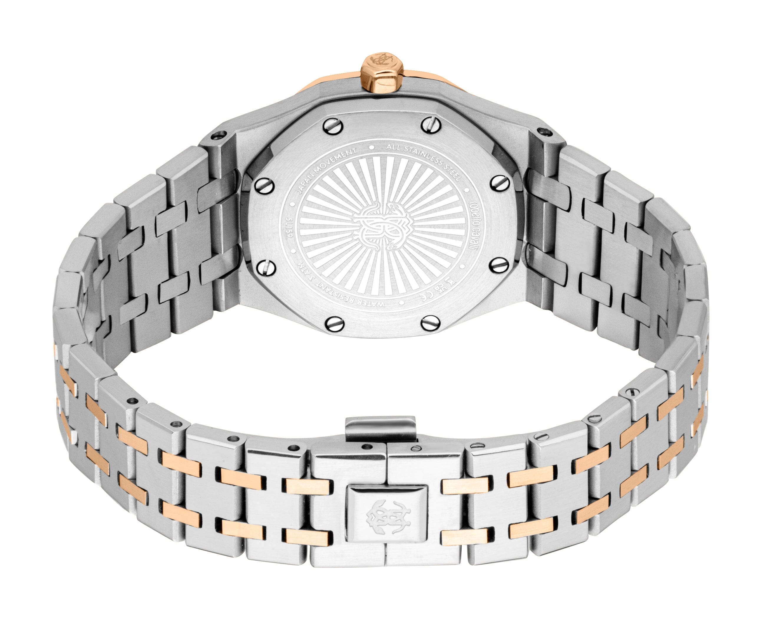 RC5L159M0095 Roberto Cavalli Women Watch, White Mop Dial, Two Tone Silver & Rose Gold Color Metal Bracelet Roberto Cavalli 