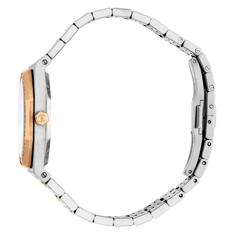RC5L159M0095 Roberto Cavalli Women Watch, White Mop Dial, Two Tone Silver & Rose Gold Color Metal Bracelet Roberto Cavalli 