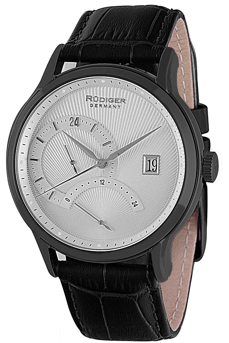Rudiger Aachen Men's Black Calfskin Leather Silver Watch Rudiger 