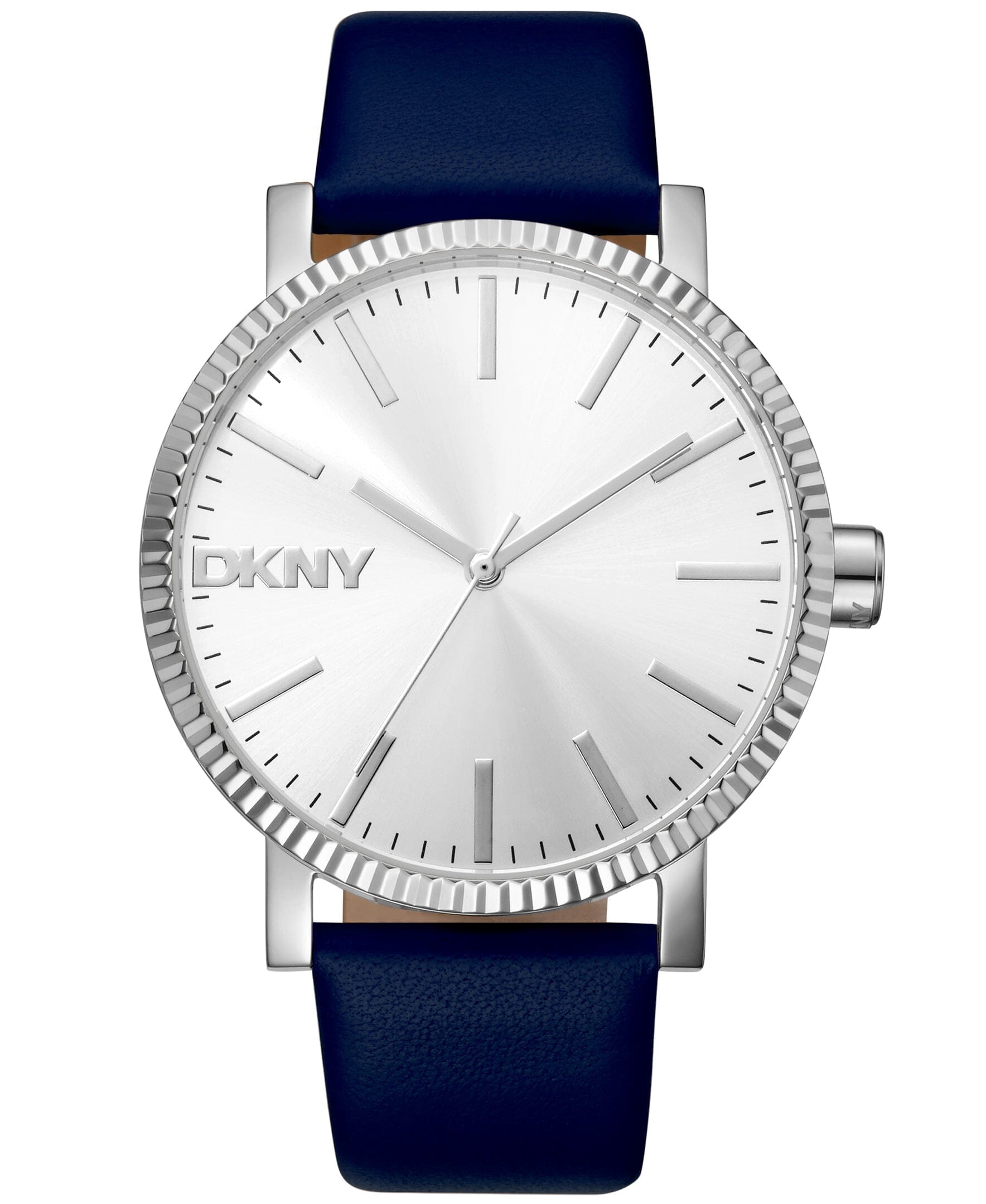 URBAN Soho Maxi Silver Dial Dark Blue Leather Strap Women's Watch DKNY 