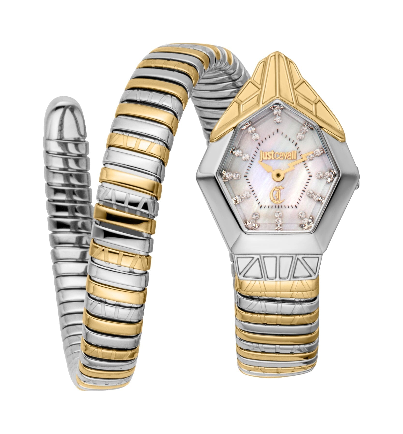 Women's Just Cavalli Gemma White MOP Two Tone Silver & Gold Quartz Watch Just Cavalli 