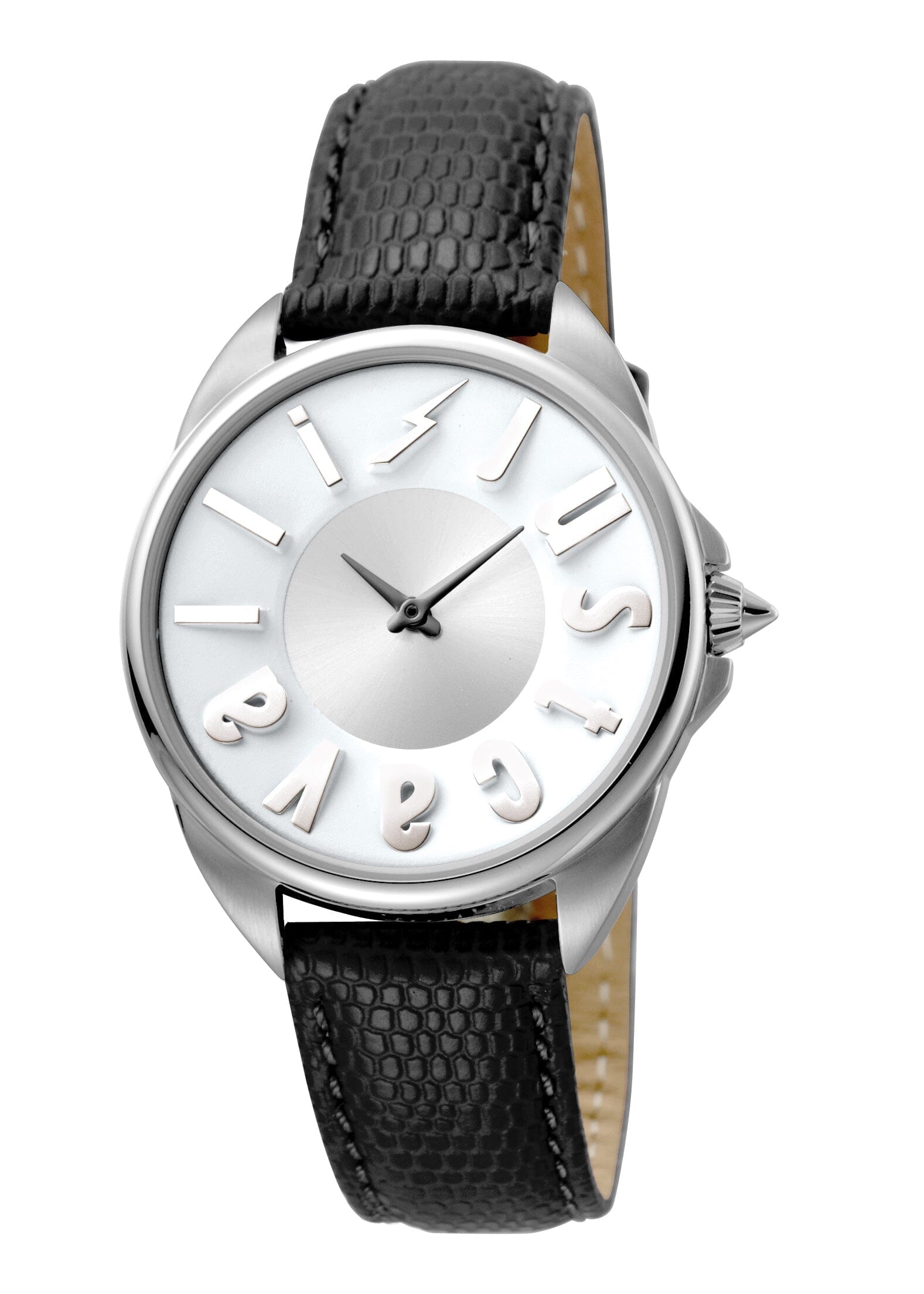 Women's Just Cavalli Logo Silver Quartz Calfskin Leather Strap Watch Just Cavalli 