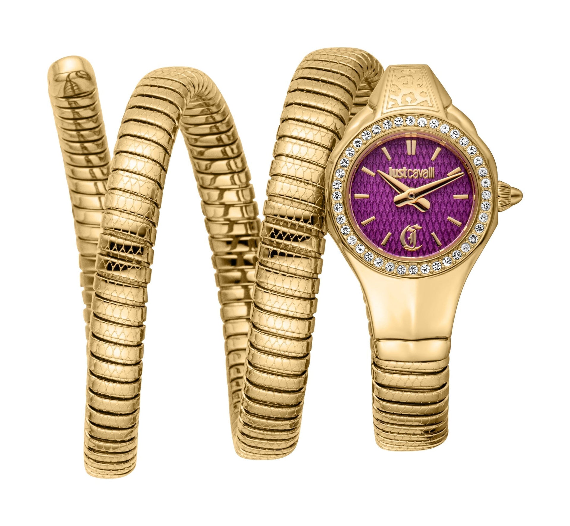 Women's Just Cavalli Vita Purple Dial Gold Quartz Watch Just Cavalli 