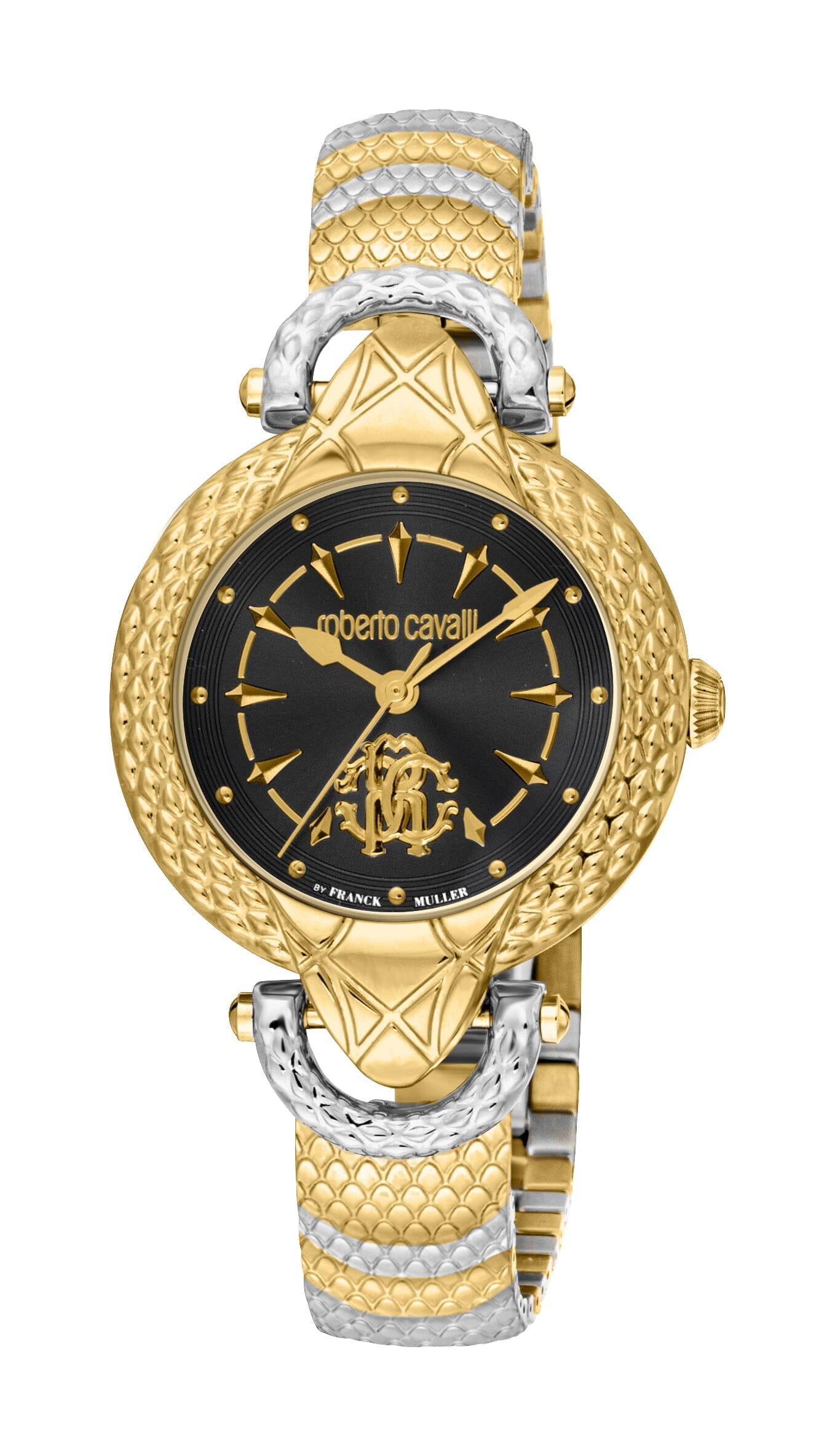Women's Roberto Cavalli by Franck Muller Black Dial Stainless Steel Two Tone Silver & Gold Quartz Watch Roberto Cavalli by Franck Muller 