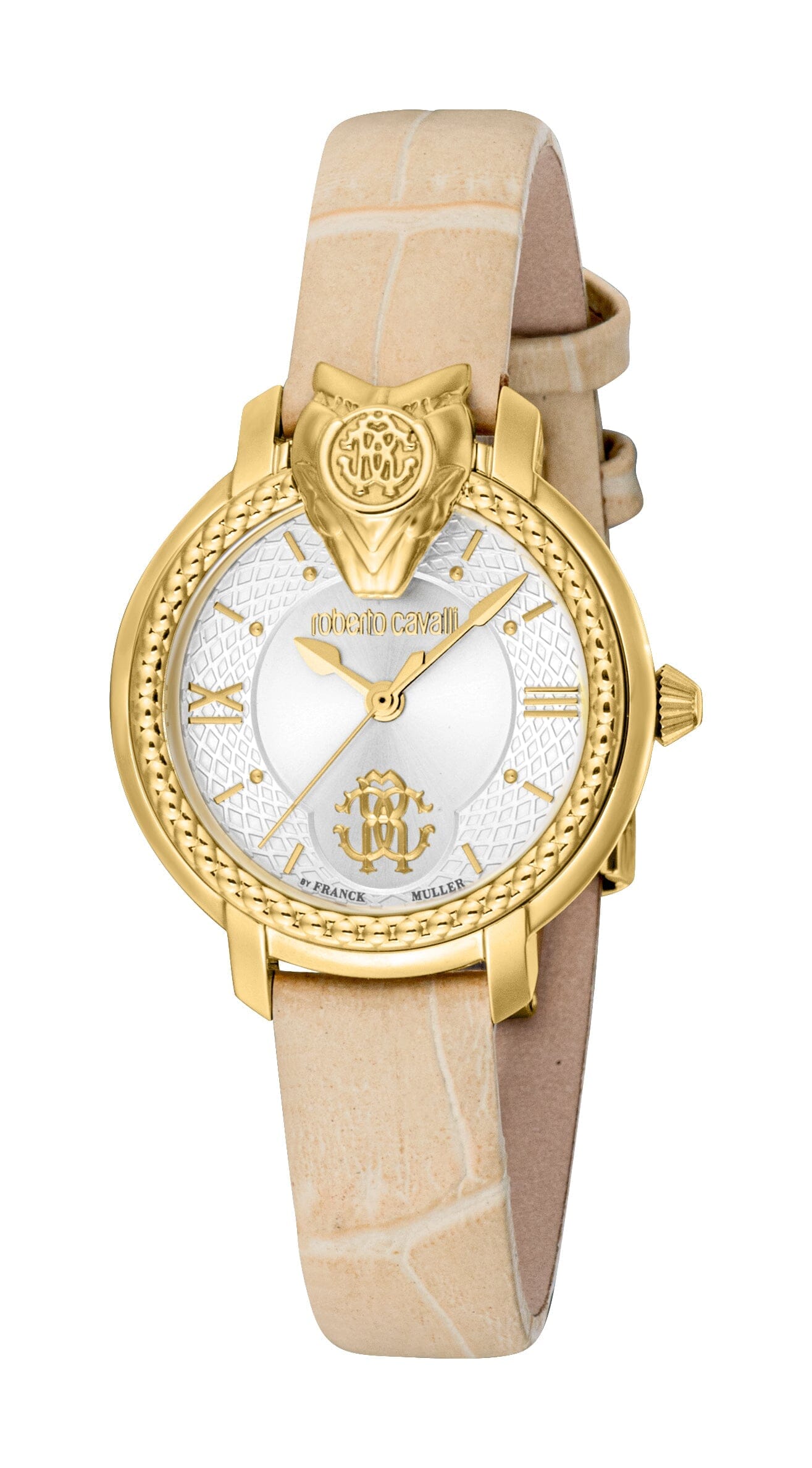 Women's Roberto Cavalli by Franck Muller Gold Quartz Beige Leather Strap Watch Roberto Cavalli by Franck Muller 