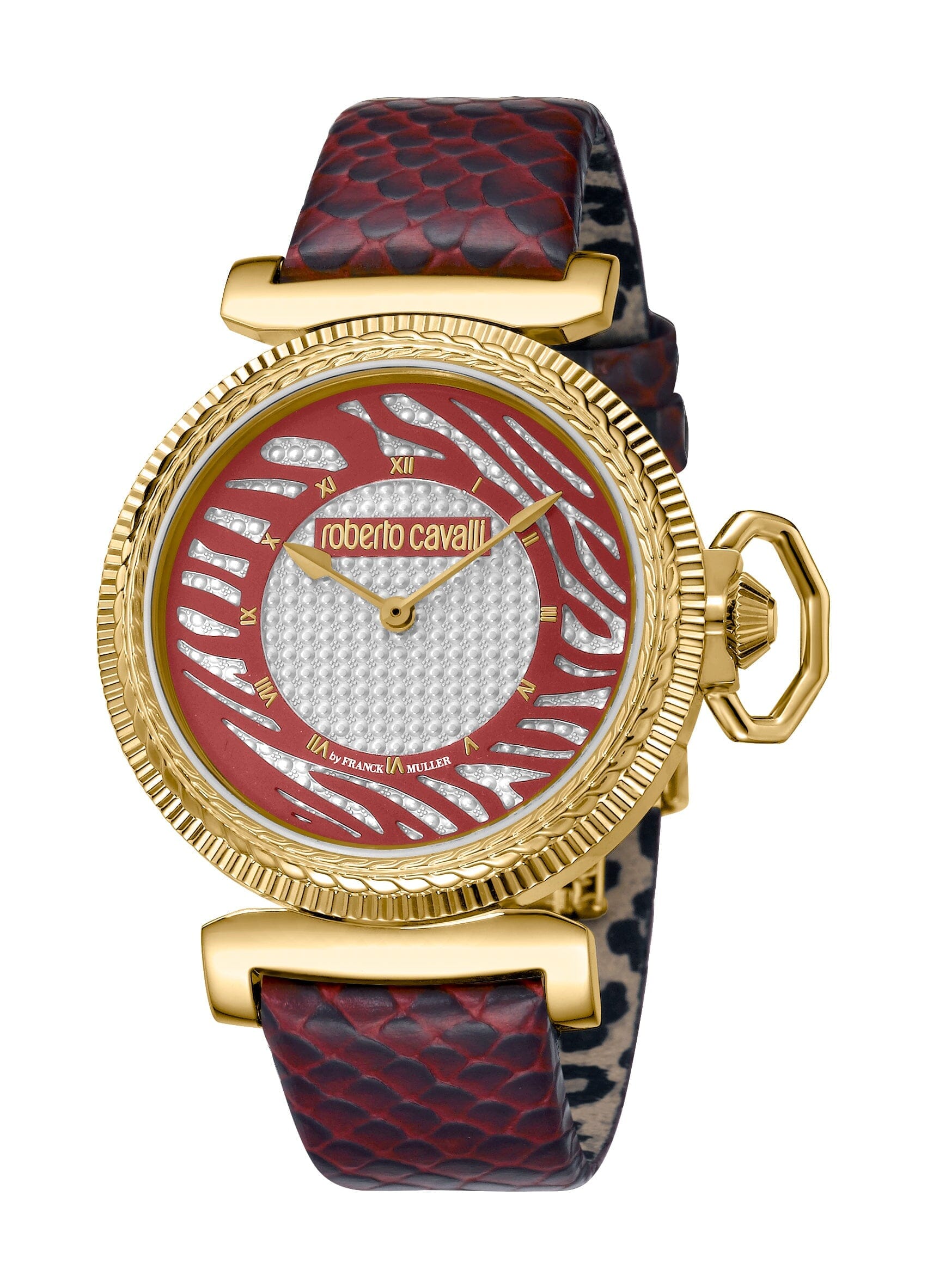 Women's Roberto Cavalli by Franck Muller Gold Quartz Burgundy Watch Roberto Cavalli by Franck Muller 