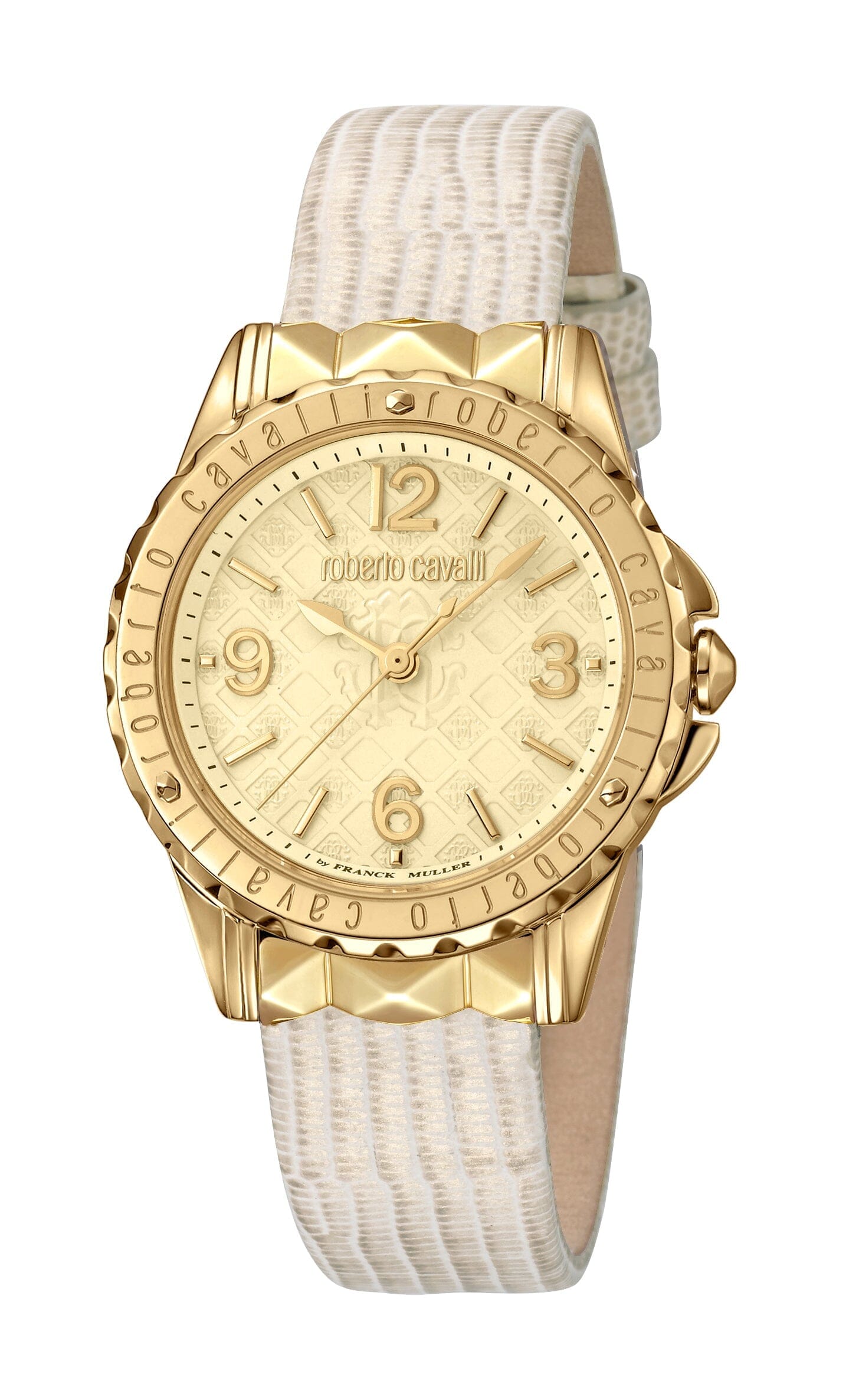 Women's Roberto Cavalli by Franck Muller Gold Quartz Calfskin Leather Strap Watch Roberto Cavalli by Franck Muller 