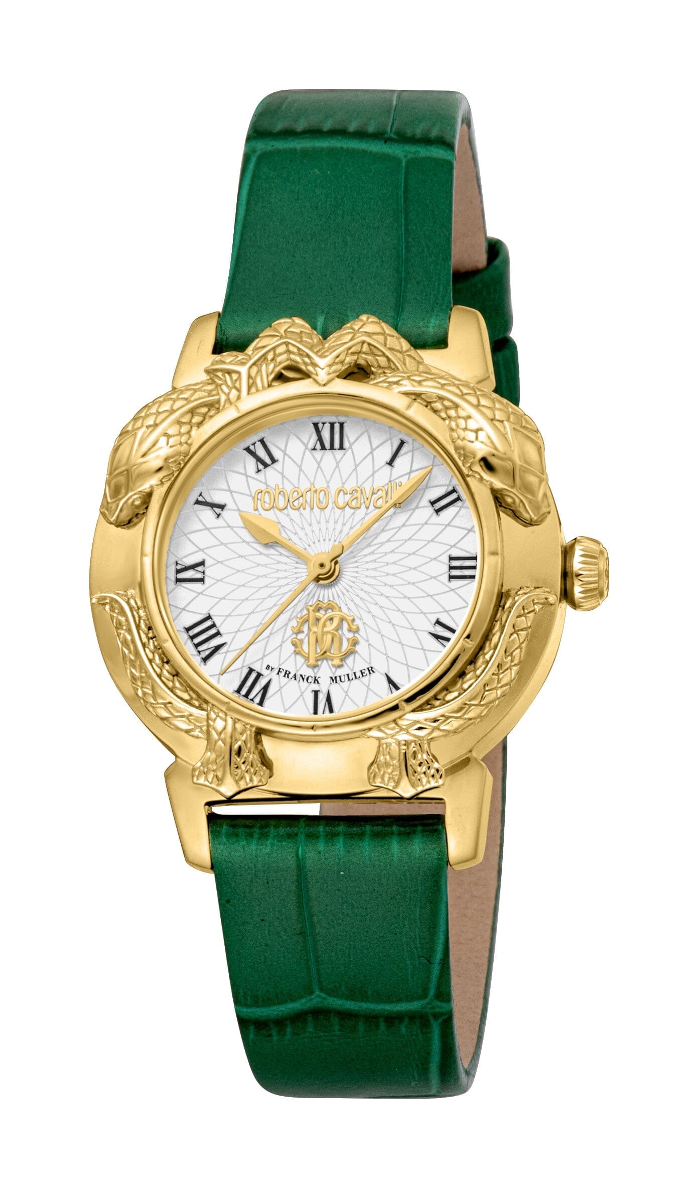 Women's Roberto Cavalli by Franck Muller Gold Quartz Dark Green Leather Strap Watch Roberto Cavalli by Franck Muller 