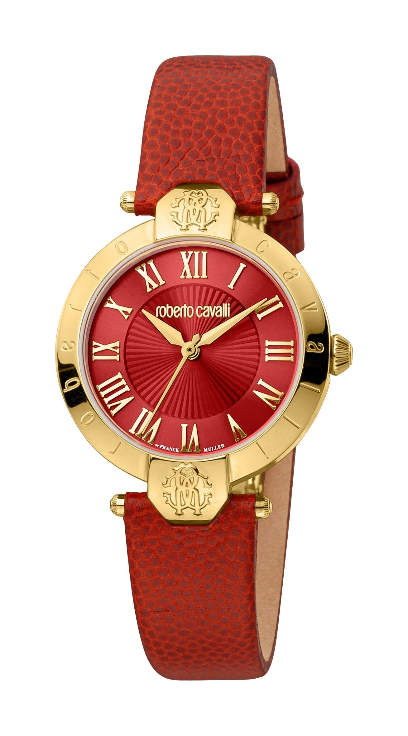 Women's Roberto Cavalli by Franck Muller Gold Quartz Red Leather Strap Watch Roberto Cavalli by Franck Muller 