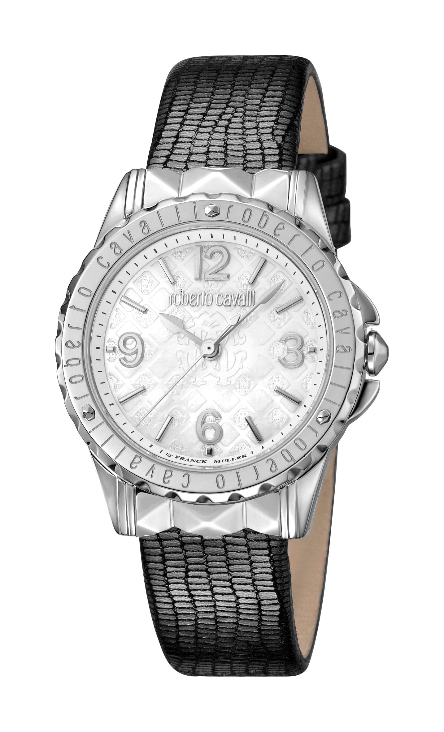 Women's Roberto Cavalli by Franck Muller Silver Quartz Calfskin Leather Strap Watch Roberto Cavalli by Franck Muller 