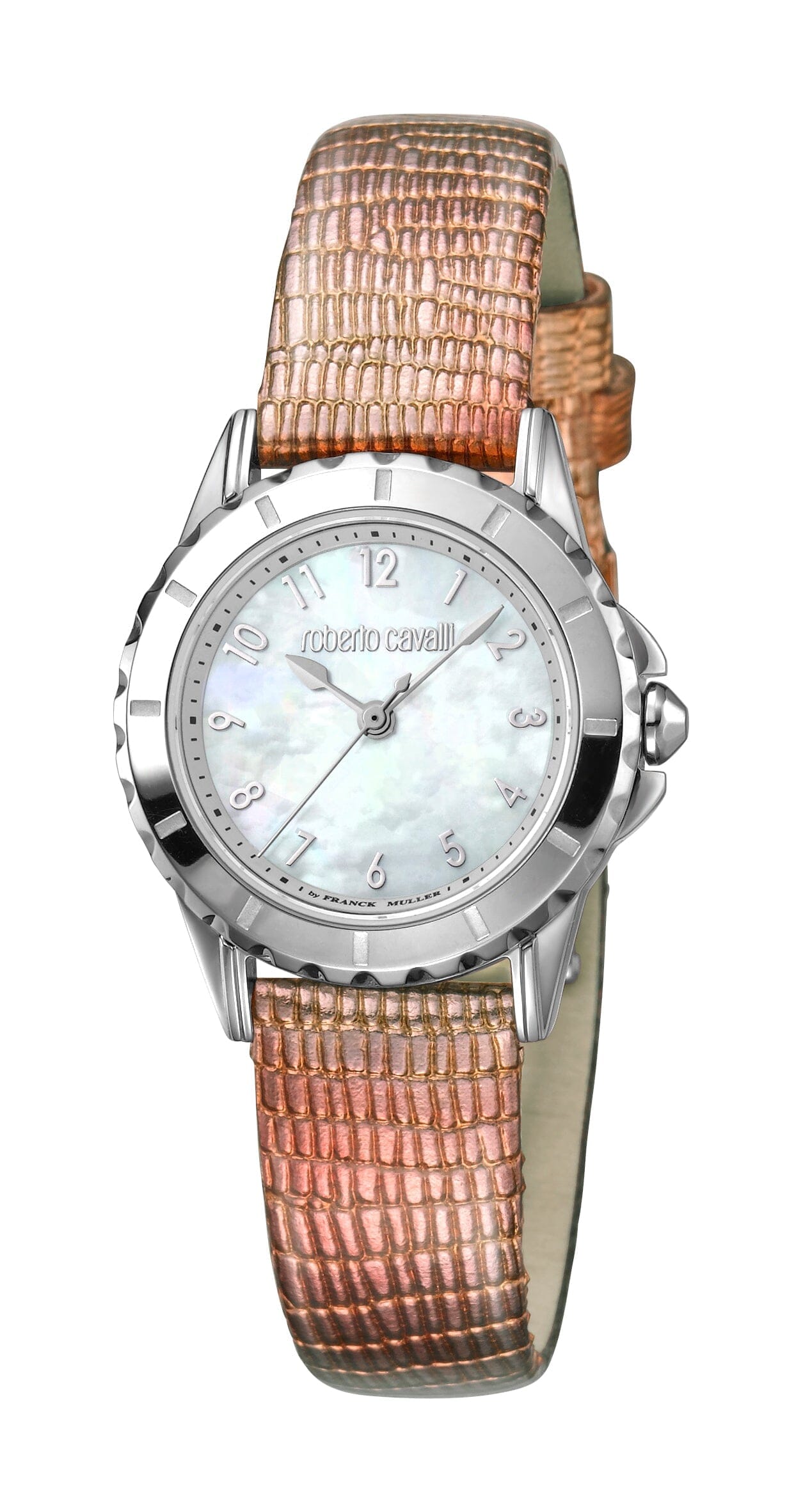 Women's Roberto Cavalli by Franck Muller Silver Quartz Pink Leather Strap Watch Roberto Cavalli by Franck Muller 