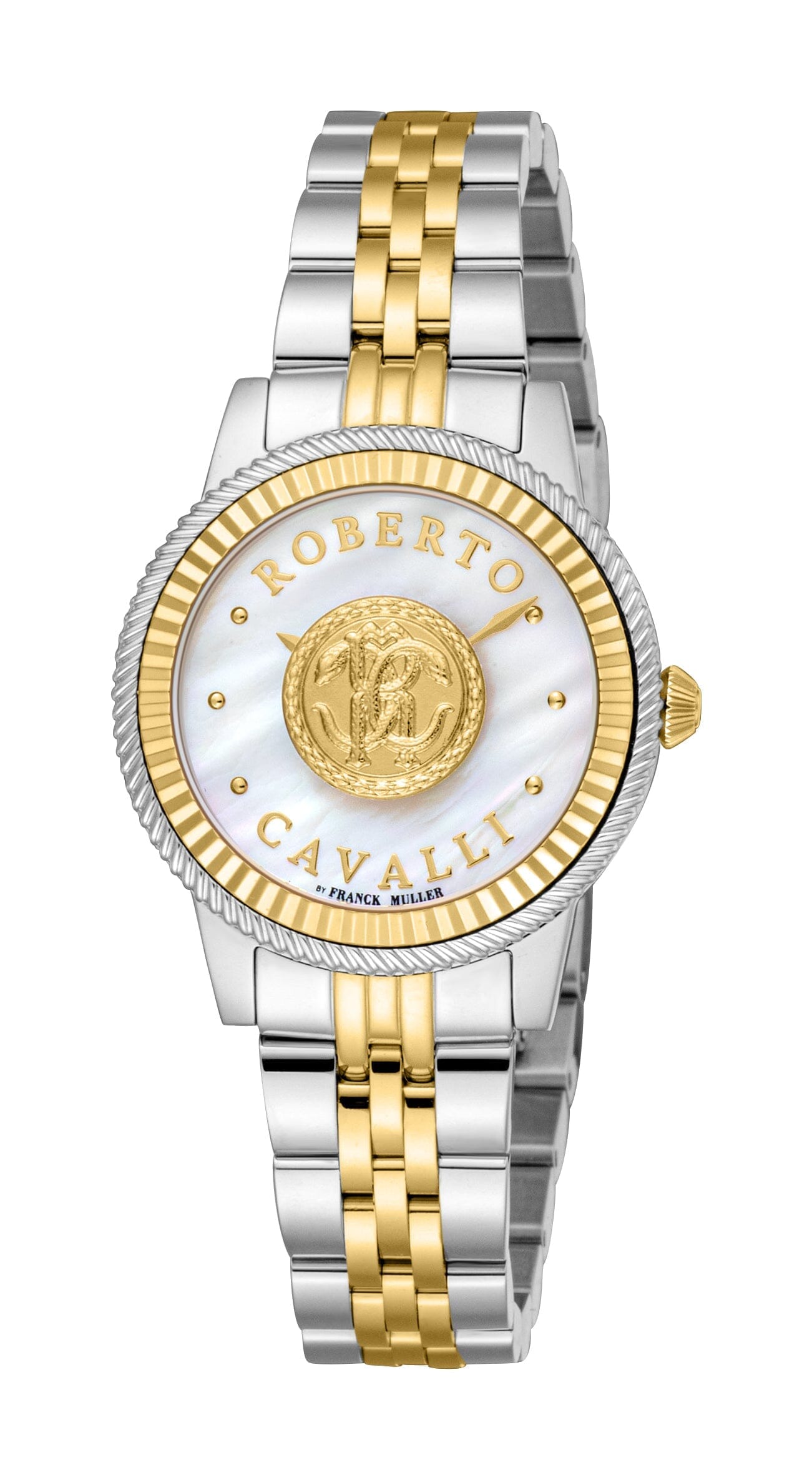 Women's Roberto Cavalli by Franck Muller Stainless Steel Two Tone Silver & Gold Quartz White MOP Watch Roberto Cavalli by Franck Muller 