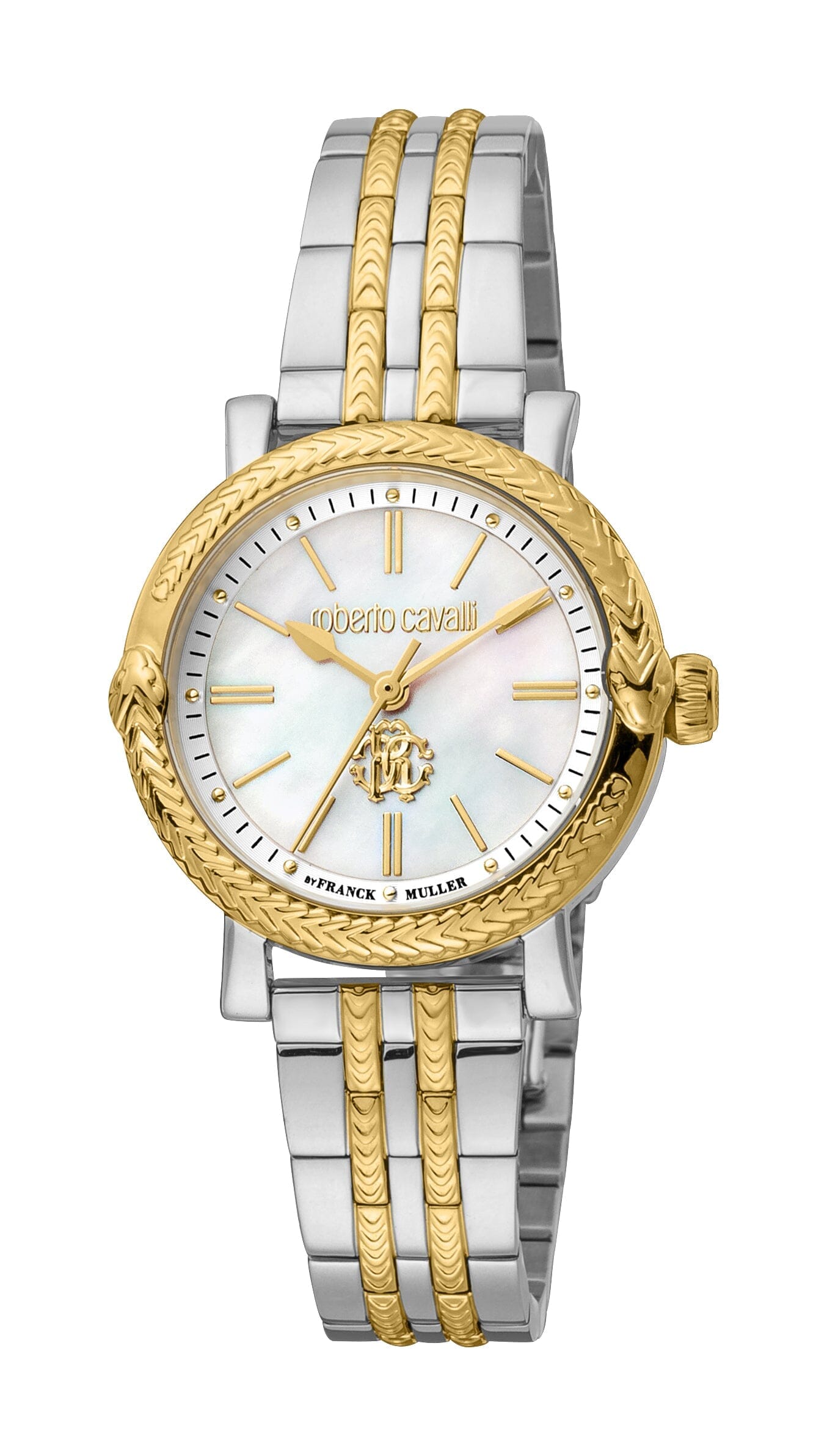 Women's Roberto Cavalli by Franck Muller Two Tone Silver & Gold Quartz White MOP Watch Roberto Cavalli by Franck Muller 