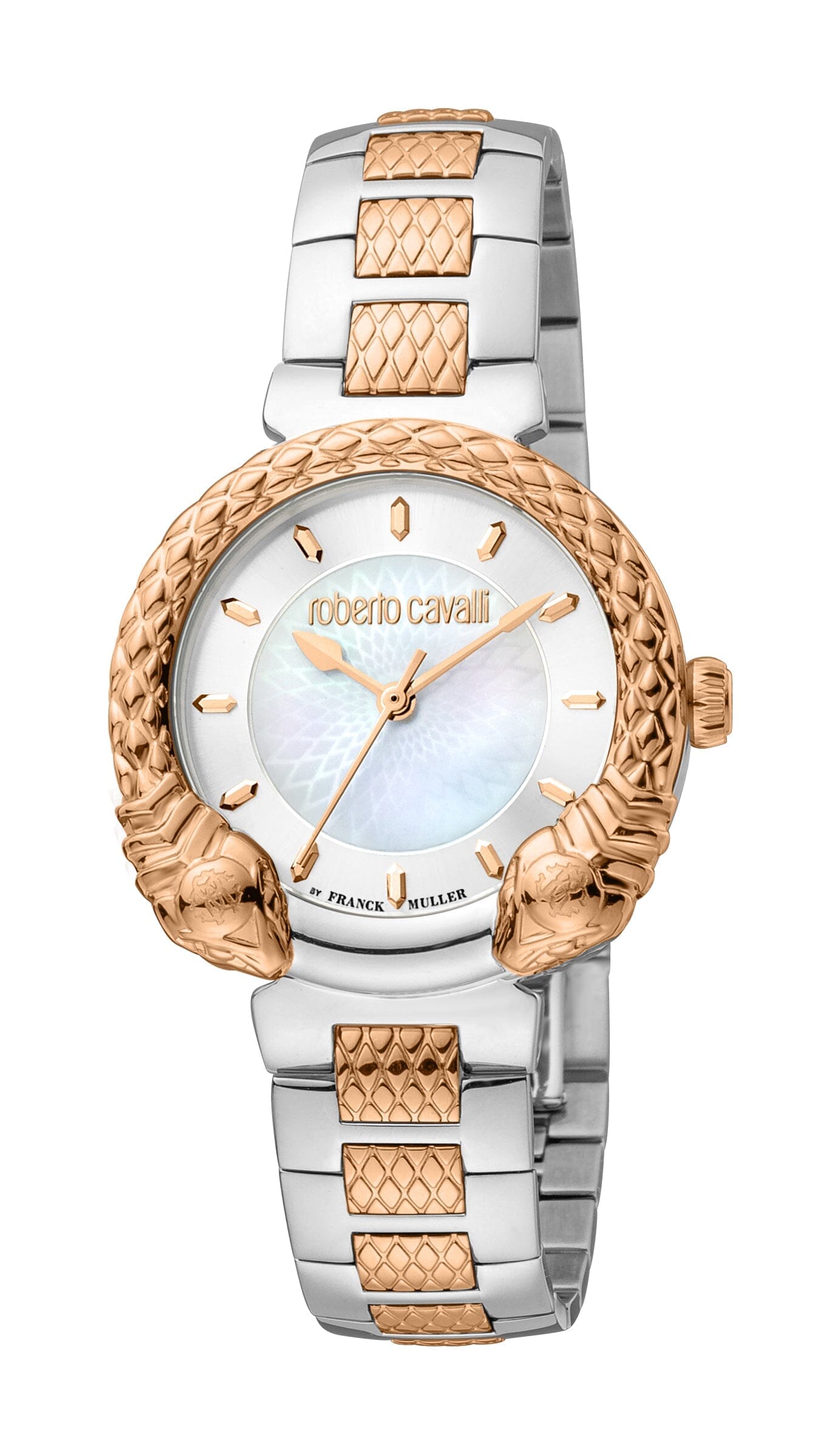 Women's Roberto Cavalli by Franck Muller Two Tone Silver & Rose Gold Quartz White MOP Watch Roberto Cavalli by Franck Muller 