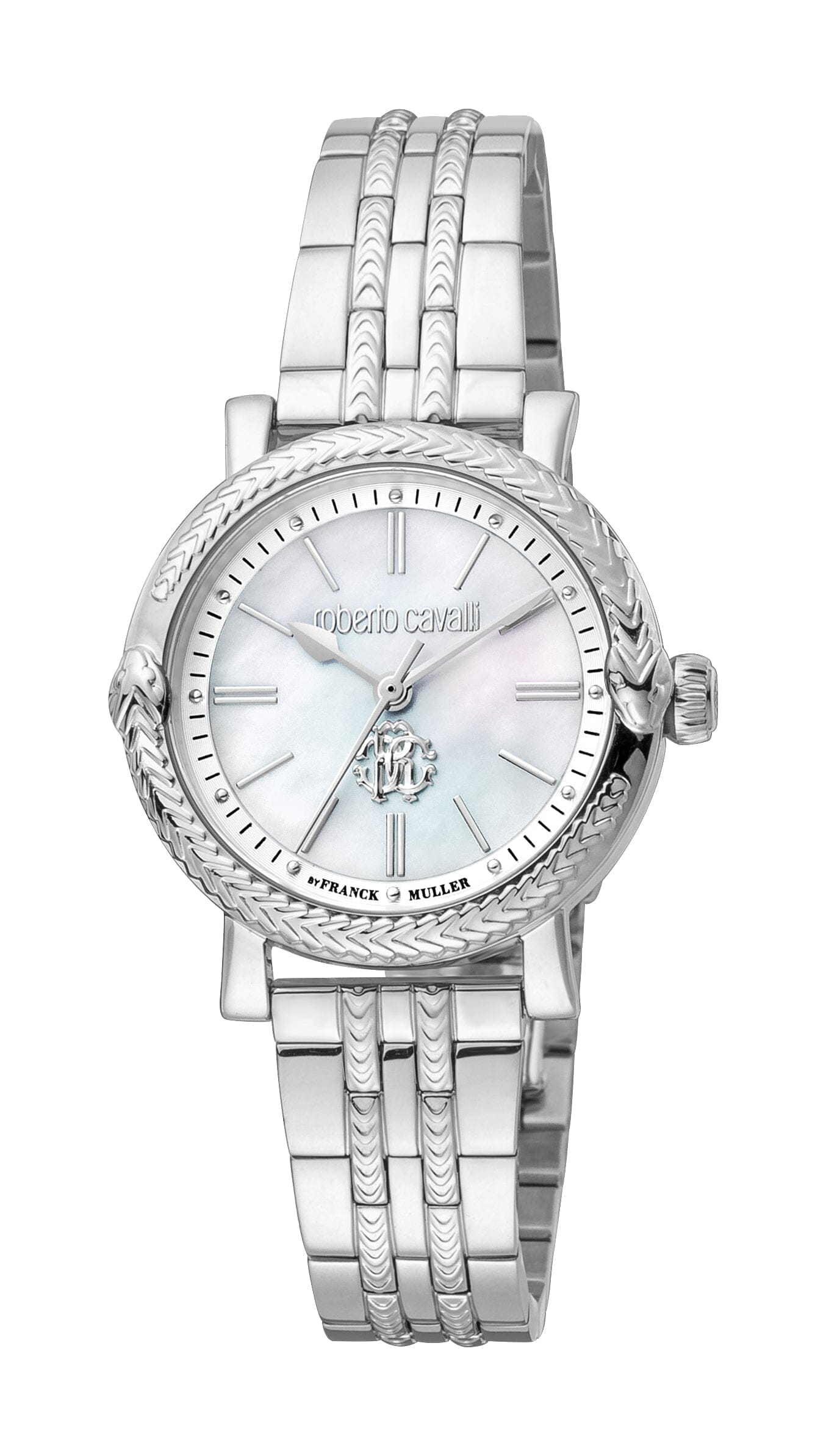 Women's Roberto Cavalli by Franck Muller White MOP Stainless Steel Silver Quartz Watch Roberto Cavalli by Franck Muller 