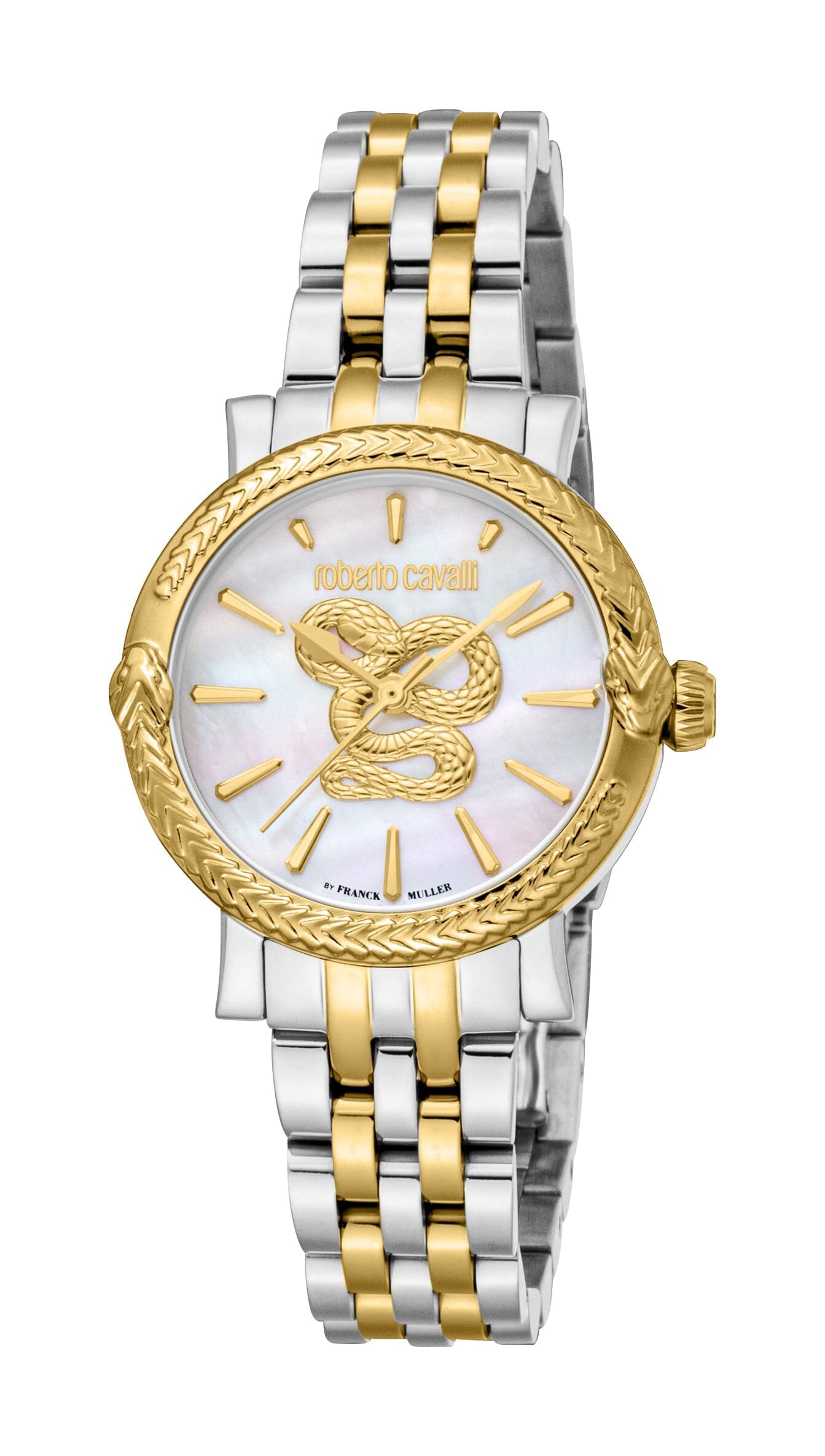 Women's Roberto Cavalli by Franck Muller White MOP Stainless Steel Two Tone Silver & Gold Quartz Watch Roberto Cavalli by Franck Muller 