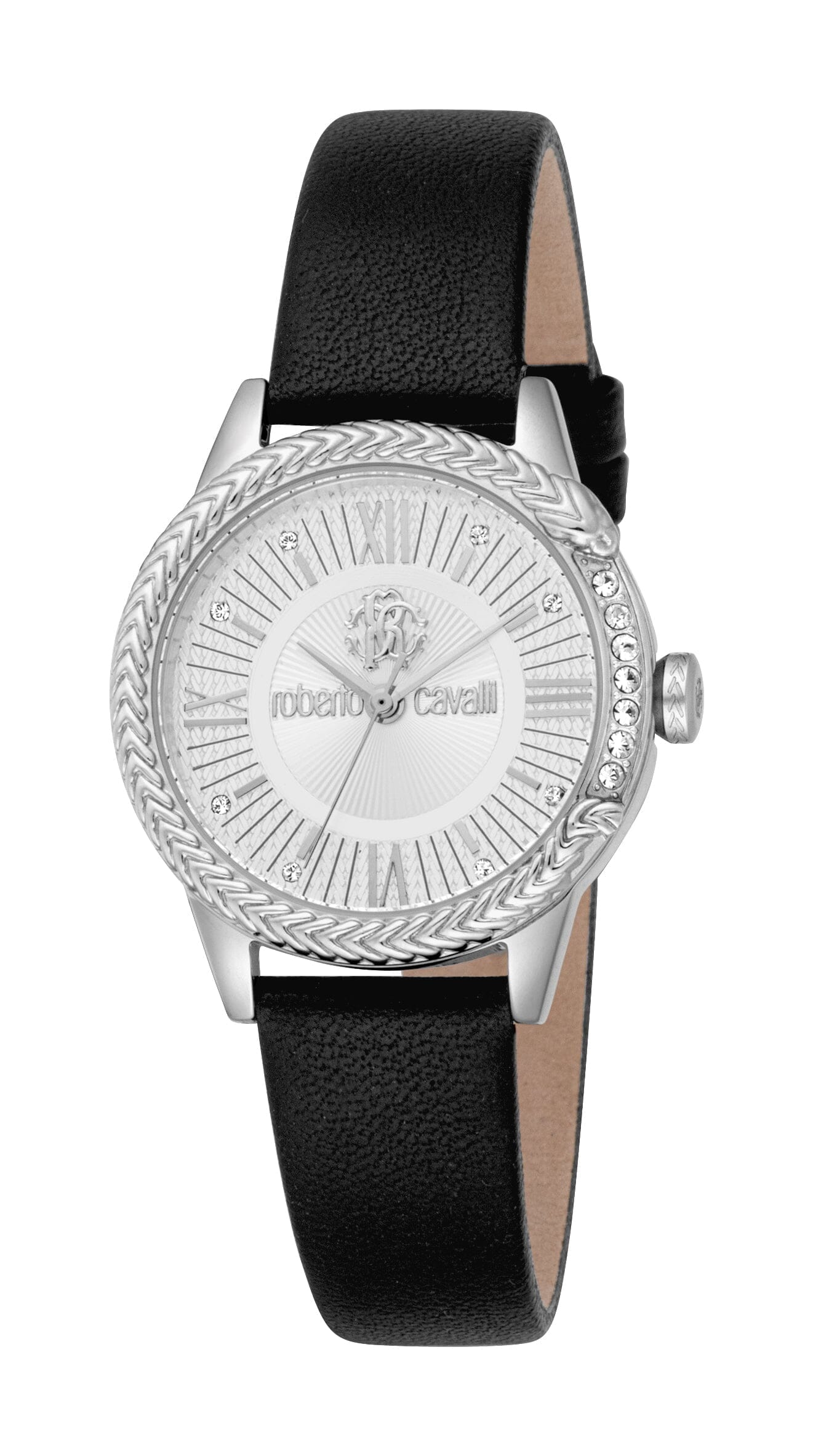 Women's Roberto Cavalli Core Silver Quartz Leather Strap Watch Roberto Cavalli 