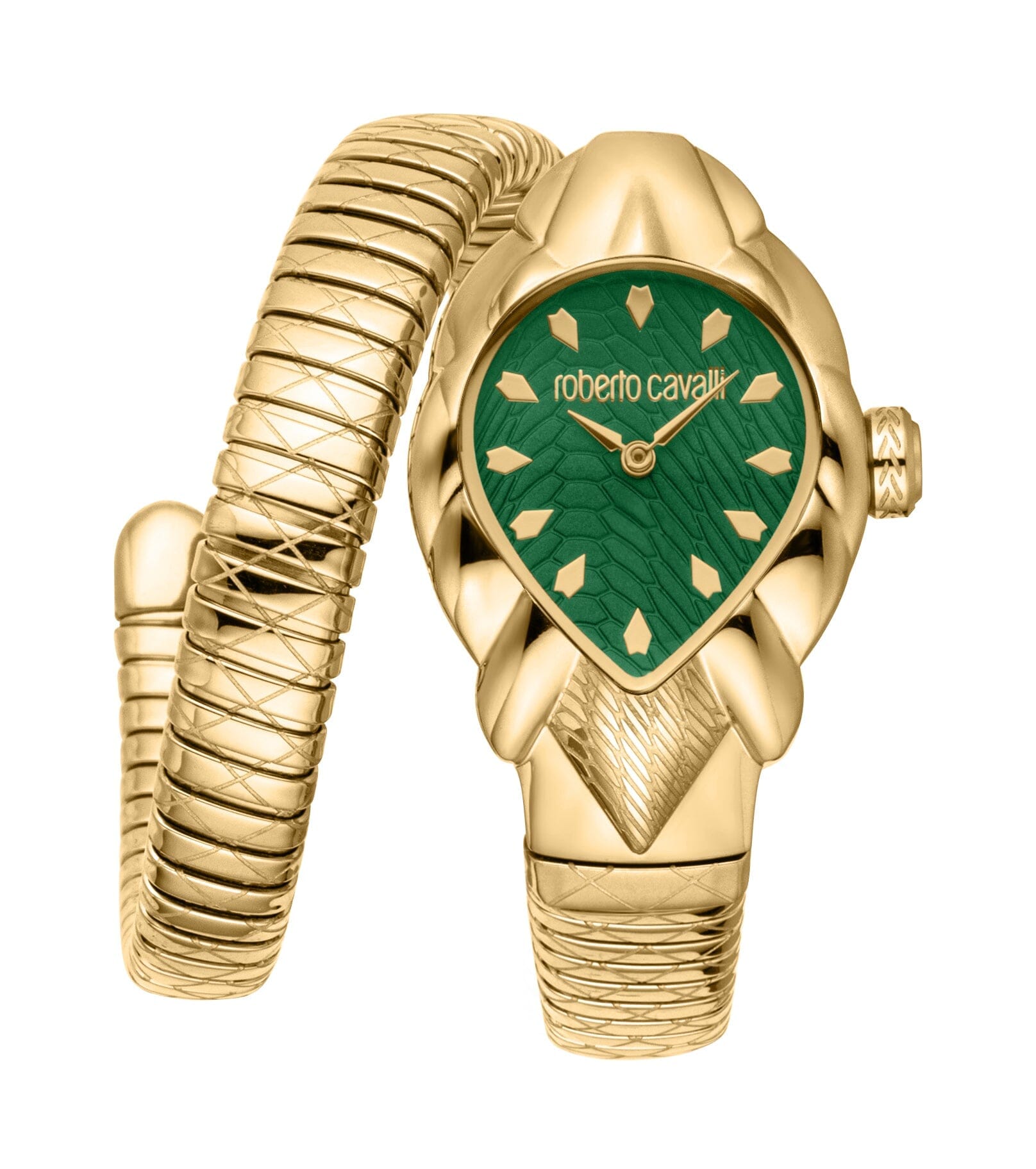 Women's Roberto Cavalli Fiaba Dark Green Dial Gold Quartz Watch Roberto Cavalli 