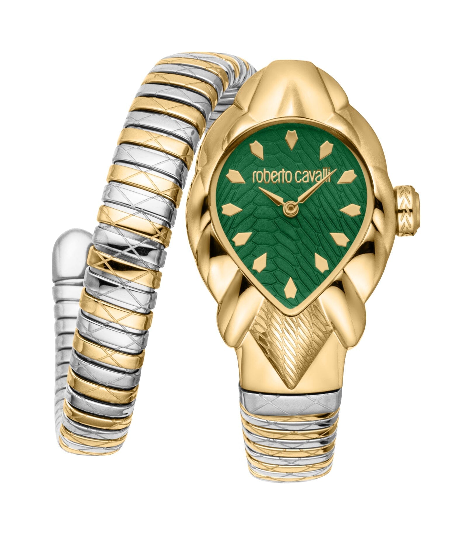 Women's Roberto Cavalli Fiaba Dark Green Dial Two Tone Silver & Gold Quartz Watch Roberto Cavalli 