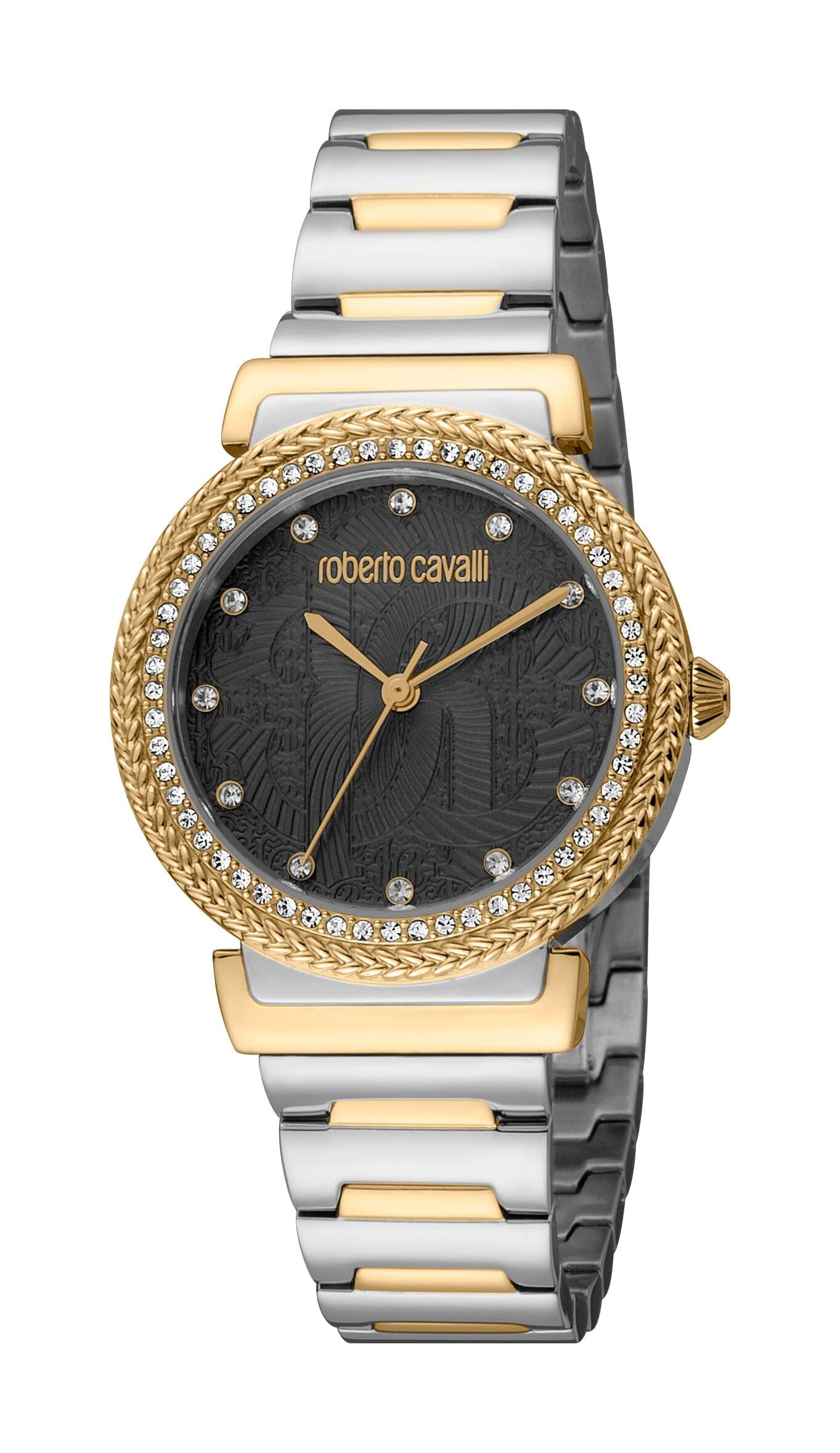 Women's Roberto Cavalli Glam Black Dial Two Tone Silver & Gold Quartz Watch Roberto Cavalli 
