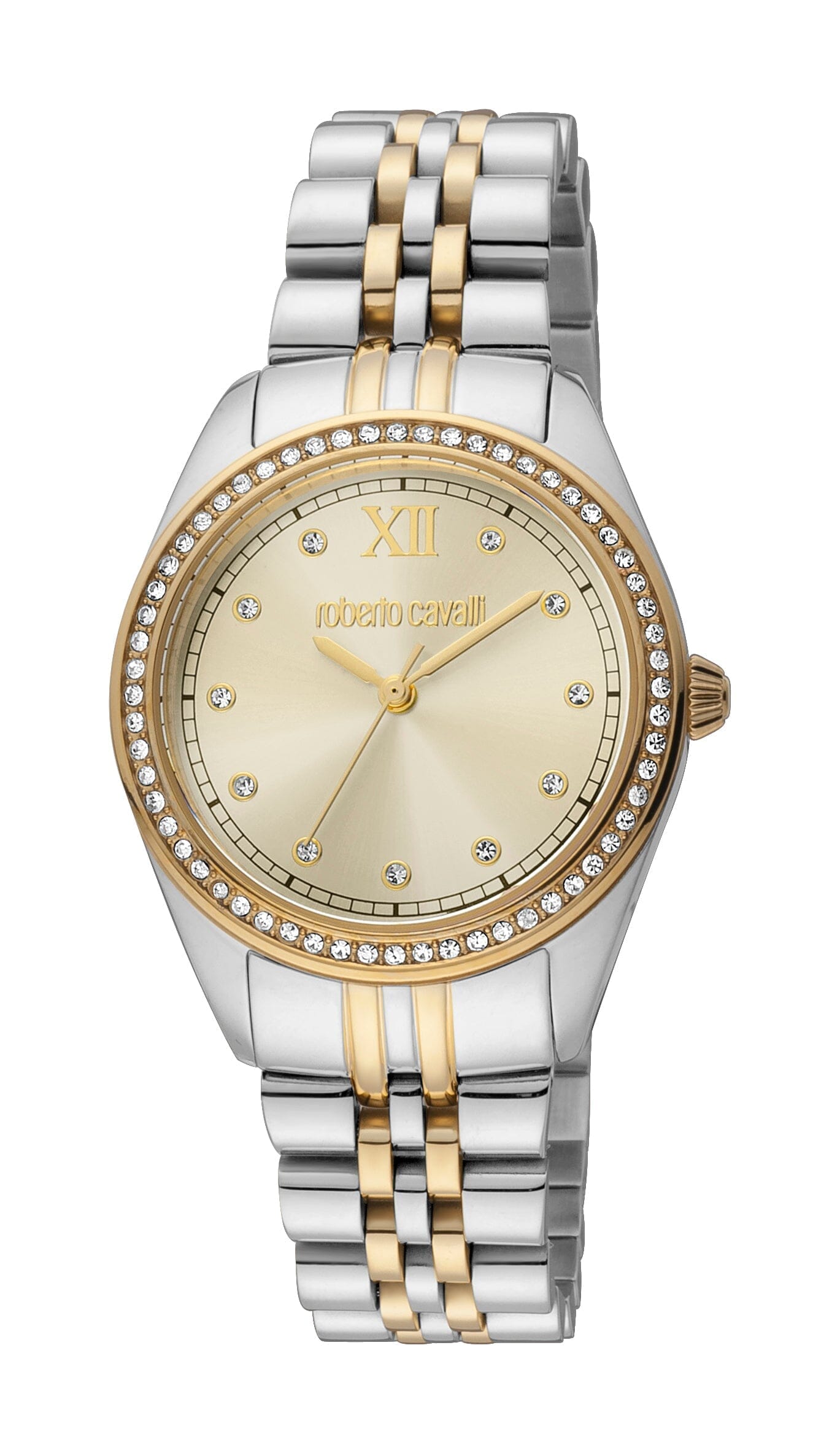 Women's Roberto Cavalli Glam Champagne Dial Two Tone Silver & Gold Quartz Watch Roberto Cavalli 