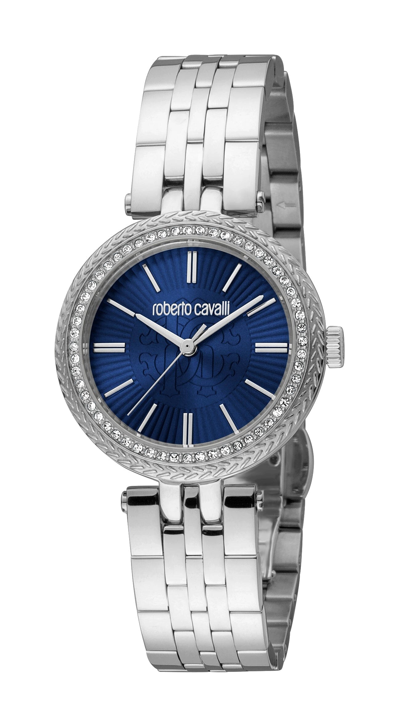 Women's Roberto Cavalli Glam Dark Blue Dial Silver Quartz Watch Roberto Cavalli 