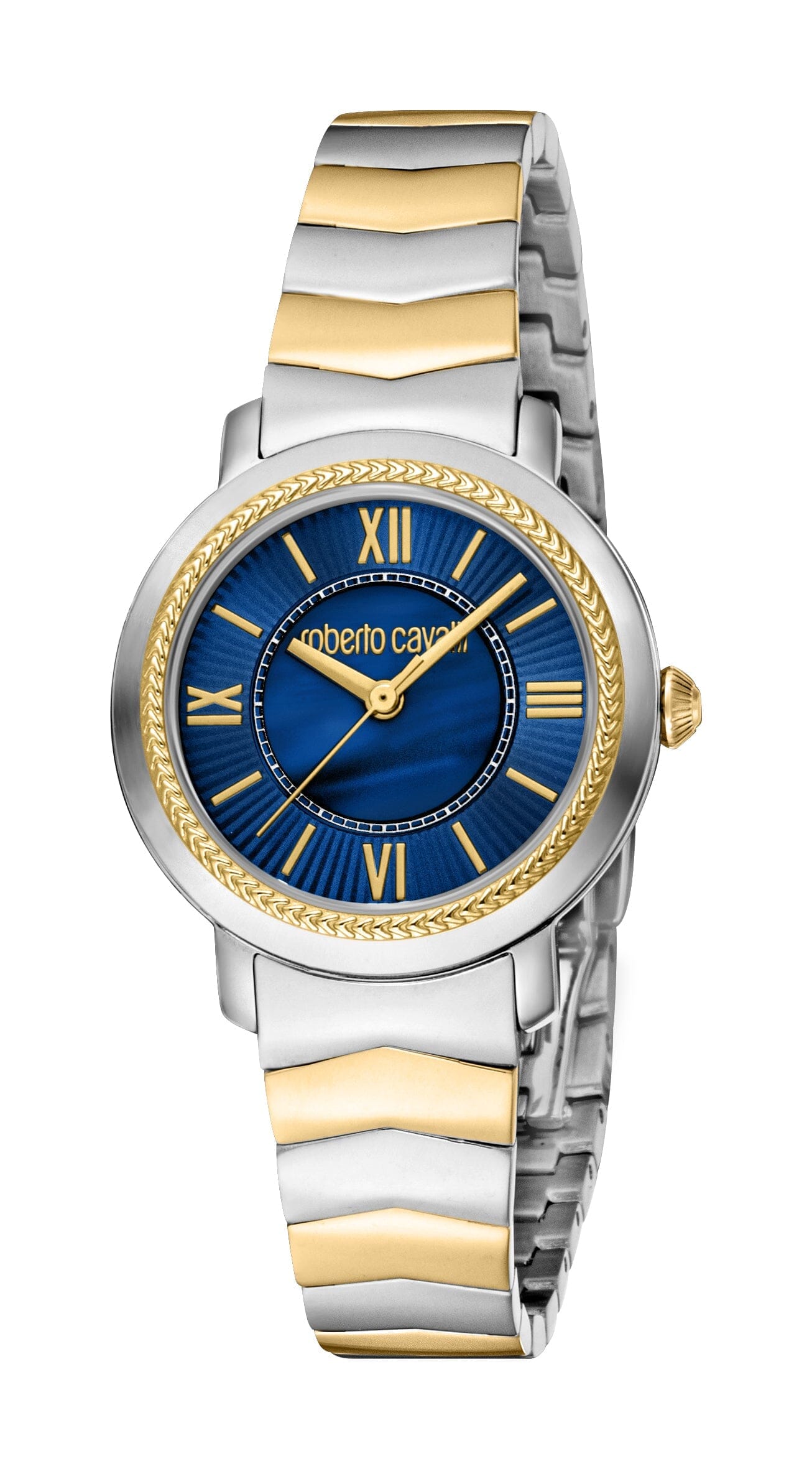 Women's Roberto Cavalli Glam Dark Blue & MOP Two Tone Silver & Gold Quartz Watch Roberto Cavalli 