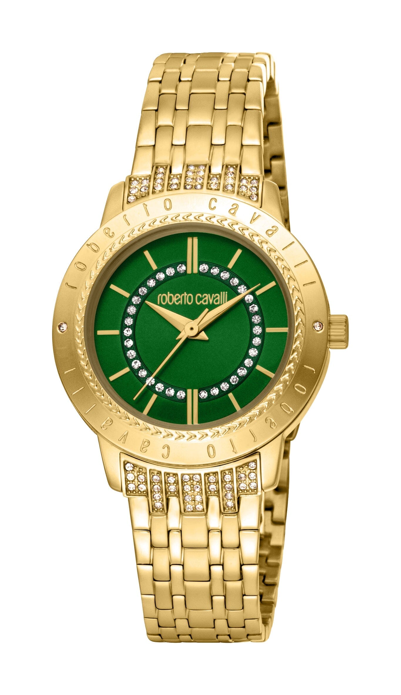 Women's Roberto Cavalli Glam Dark Green Dial Gold Quartz Watch Roberto Cavalli 