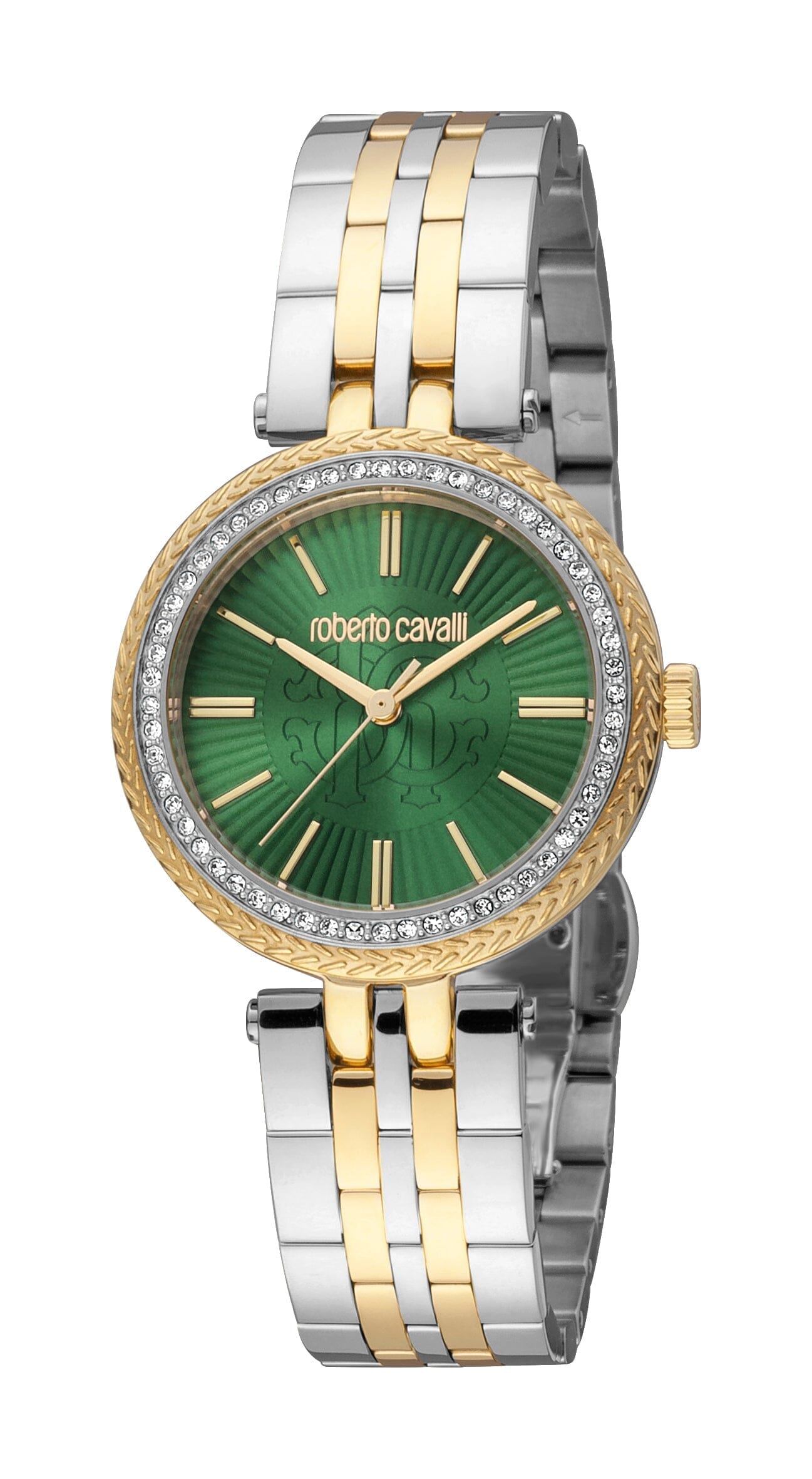 Women's Roberto Cavalli Glam Green Dial Two Tone Silver & Gold Quartz Watch Roberto Cavalli 