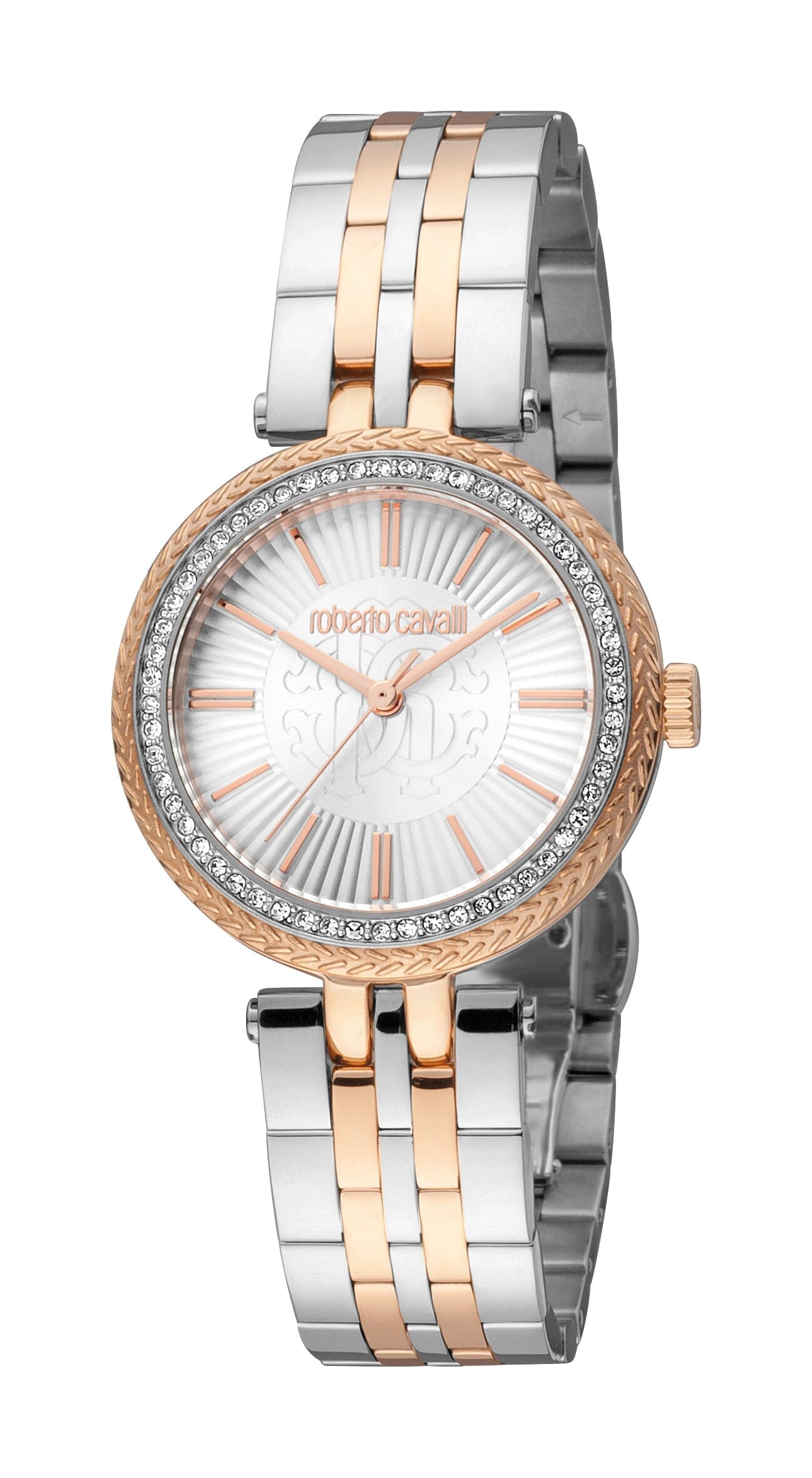 Women's Roberto Cavalli Glam Silver Dial Two Tone Silver & Rose Gold Quartz Watch Roberto Cavalli 