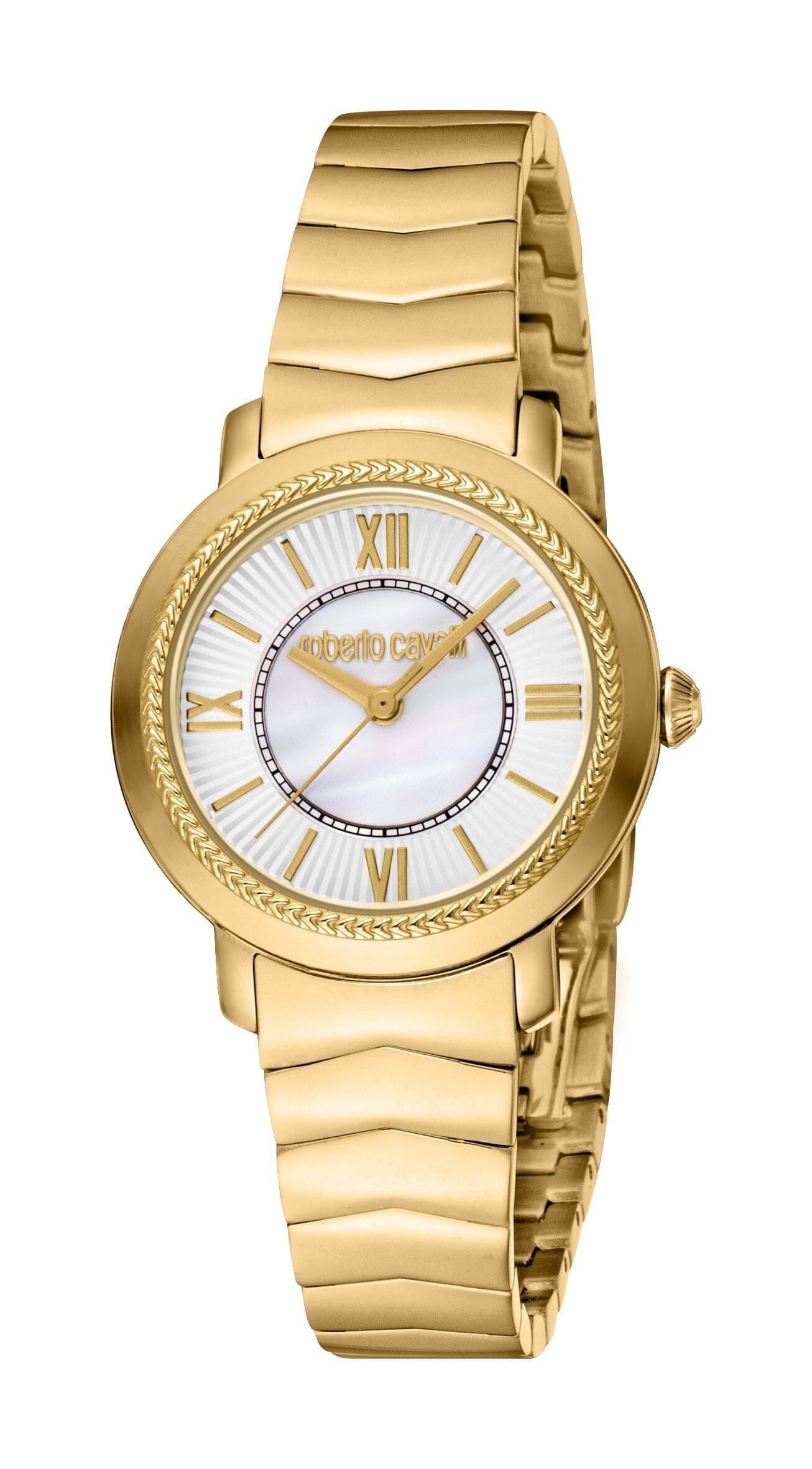 Women's Roberto Cavalli Glam Silver & White MOP Gold Quartz Watch Roberto Cavalli 