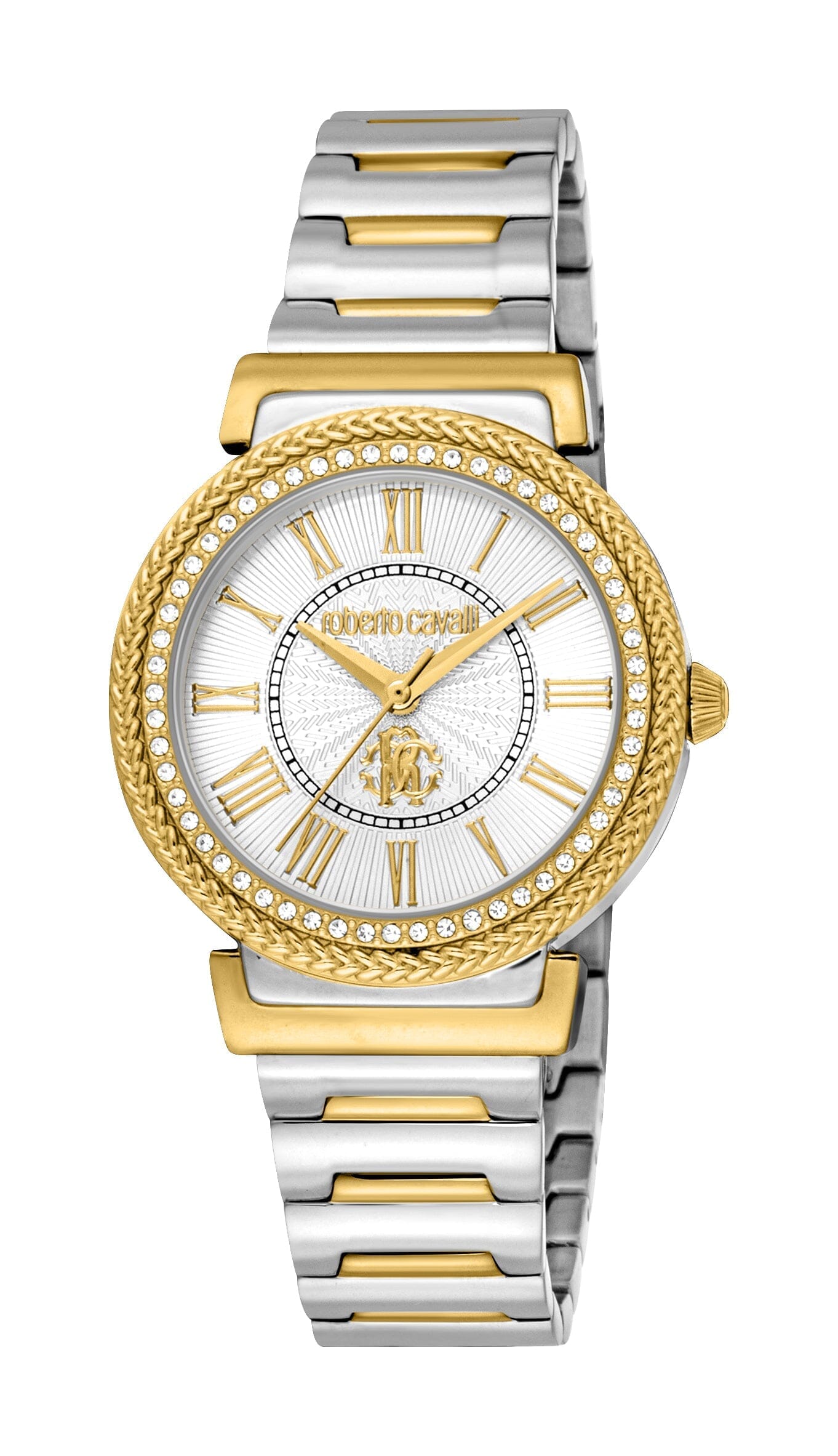 Women's Roberto Cavalli Glam Two Tone Silver & Gold with Stones Quartz Watch Roberto Cavalli 