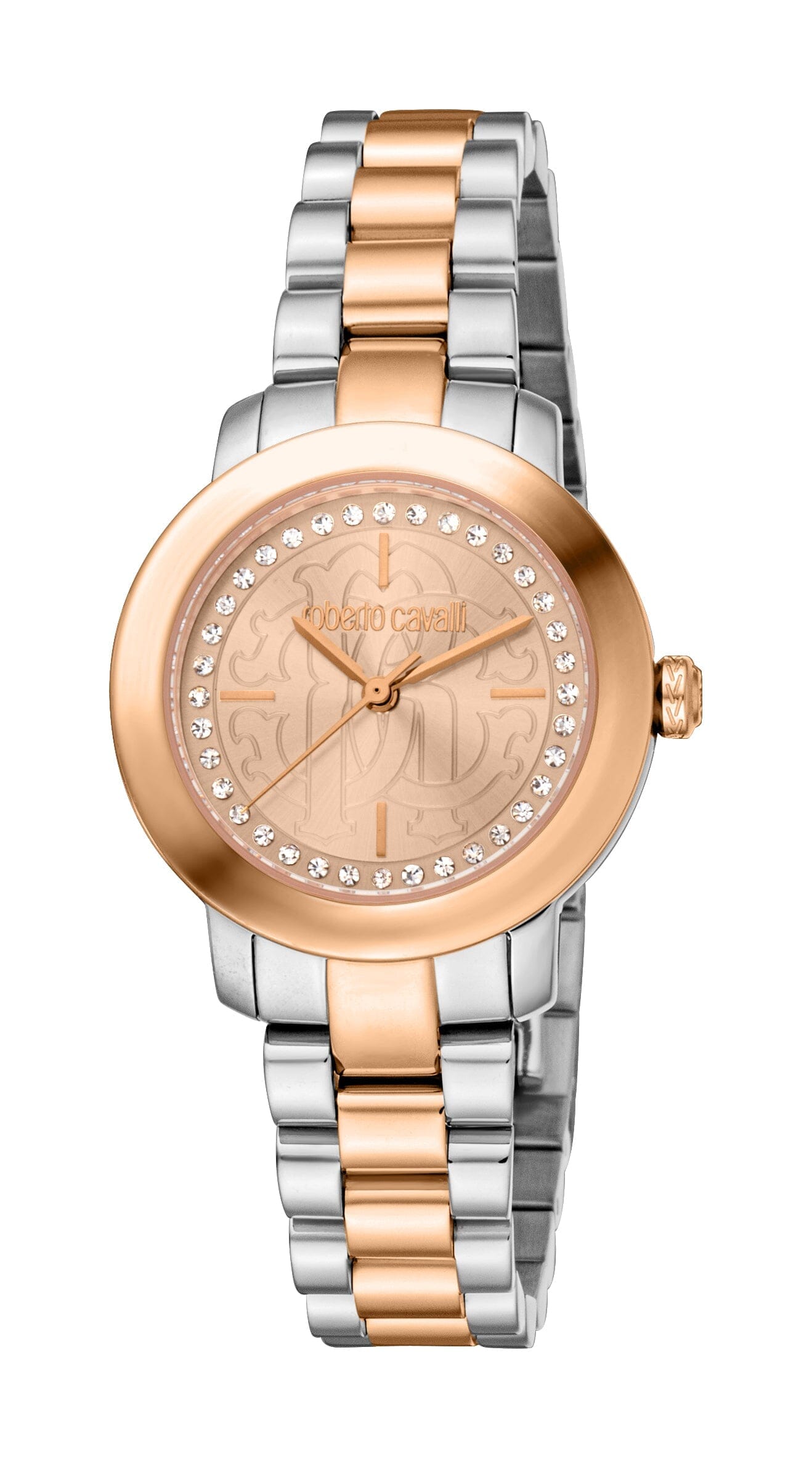 Women's Roberto Cavalli Glam Two Tone Silver & Rose Gold with Stones Quartz Watch Roberto Cavalli 