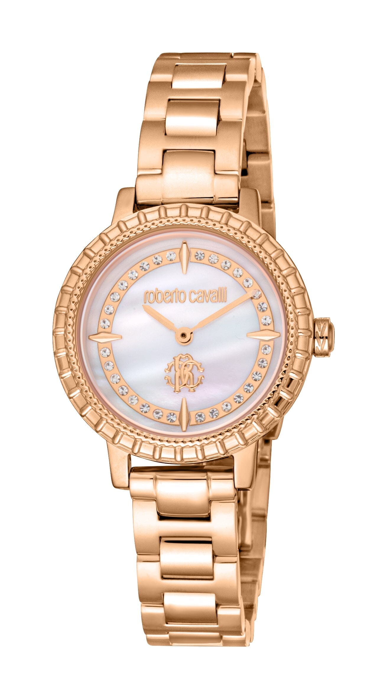Women's Roberto Cavalli Glam White MOP Rose Gold Quartz Watch Roberto Cavalli 
