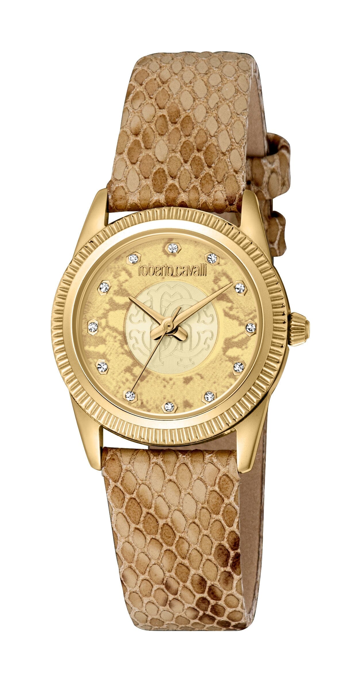 Women's Roberto Cavalli Gold Quartz Beige Leather Strap Watch Roberto Cavalli 